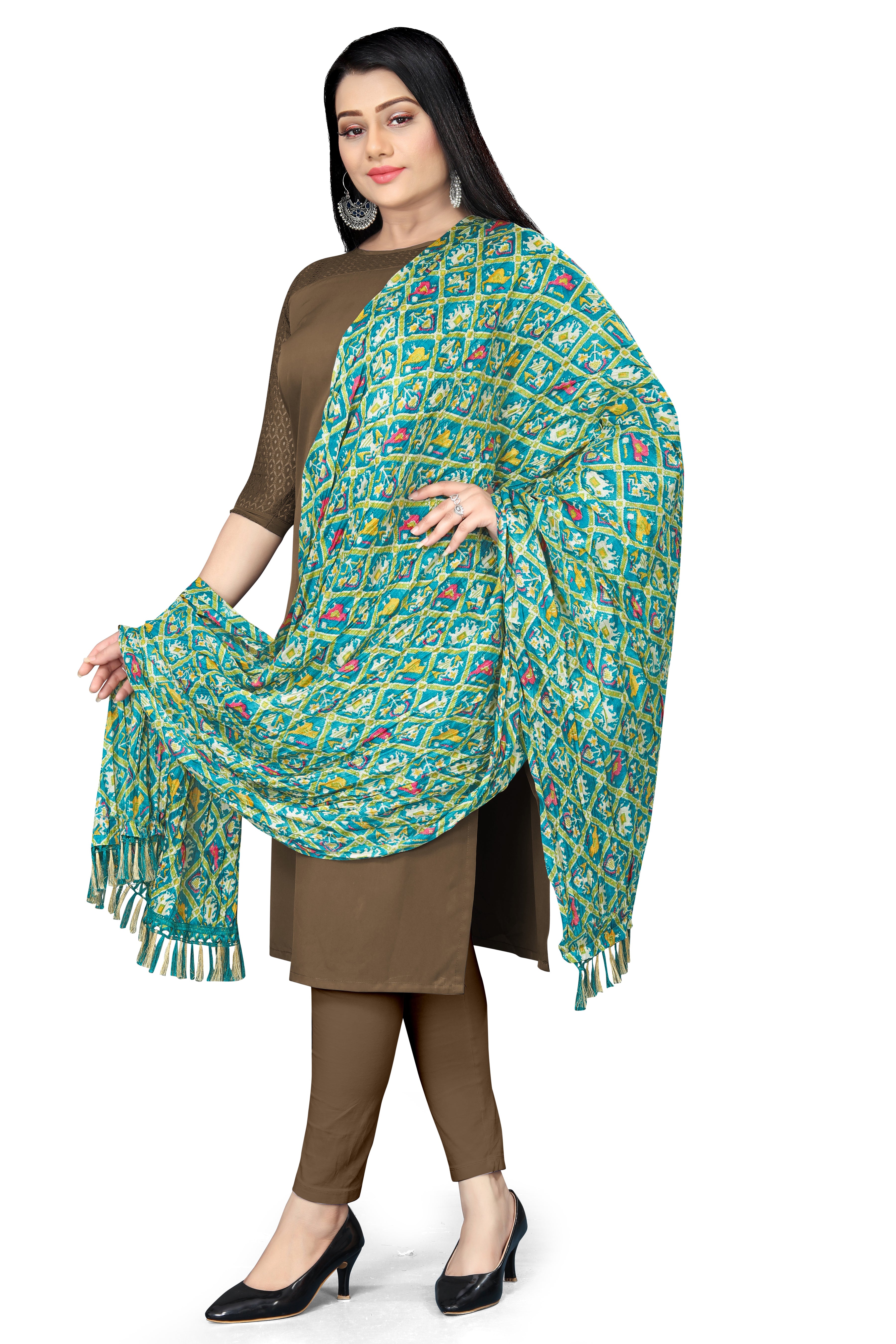 Art silk Chunri Dupatta for women Multy Firozy