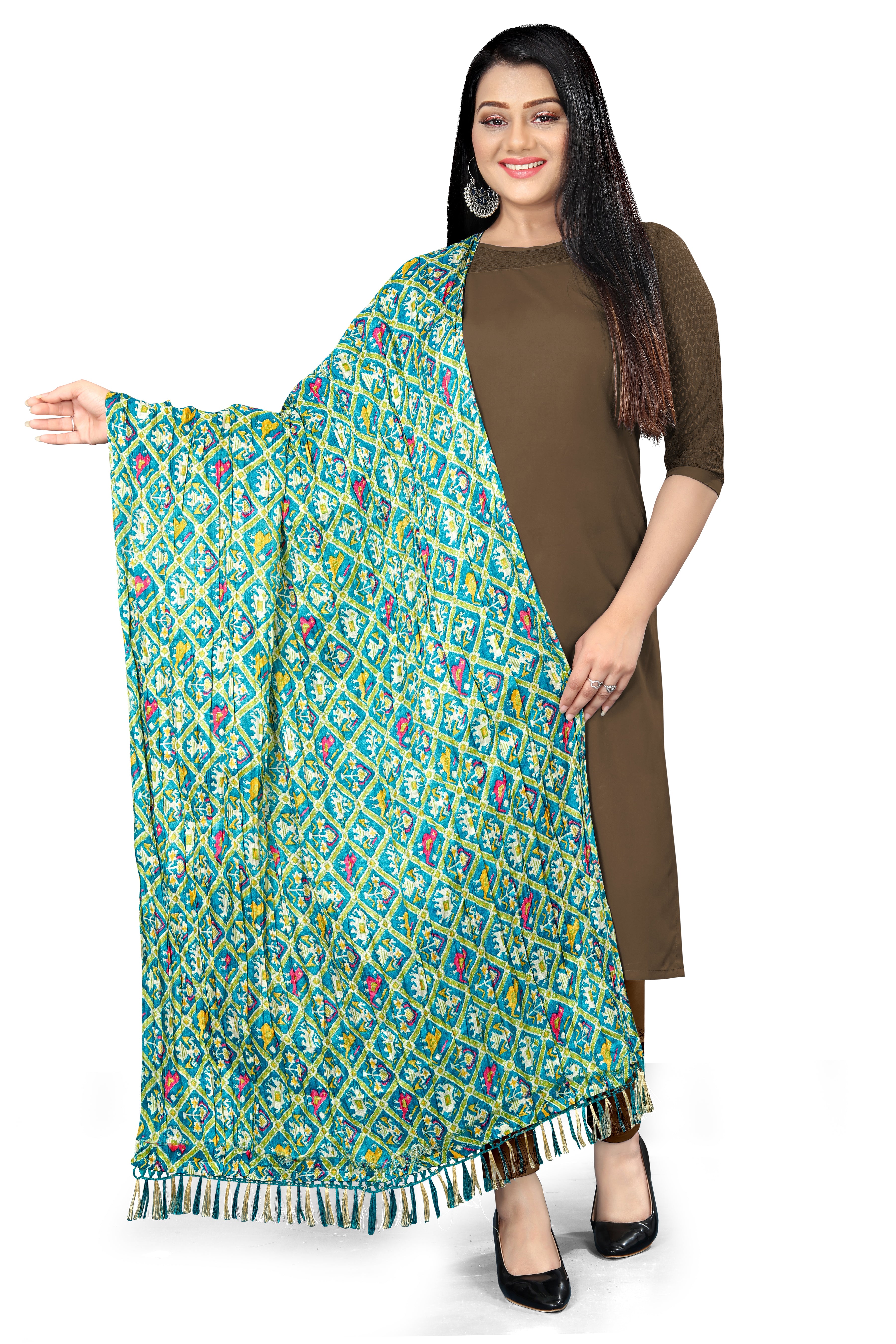 Art silk Chunri Dupatta for women Multy Firozy