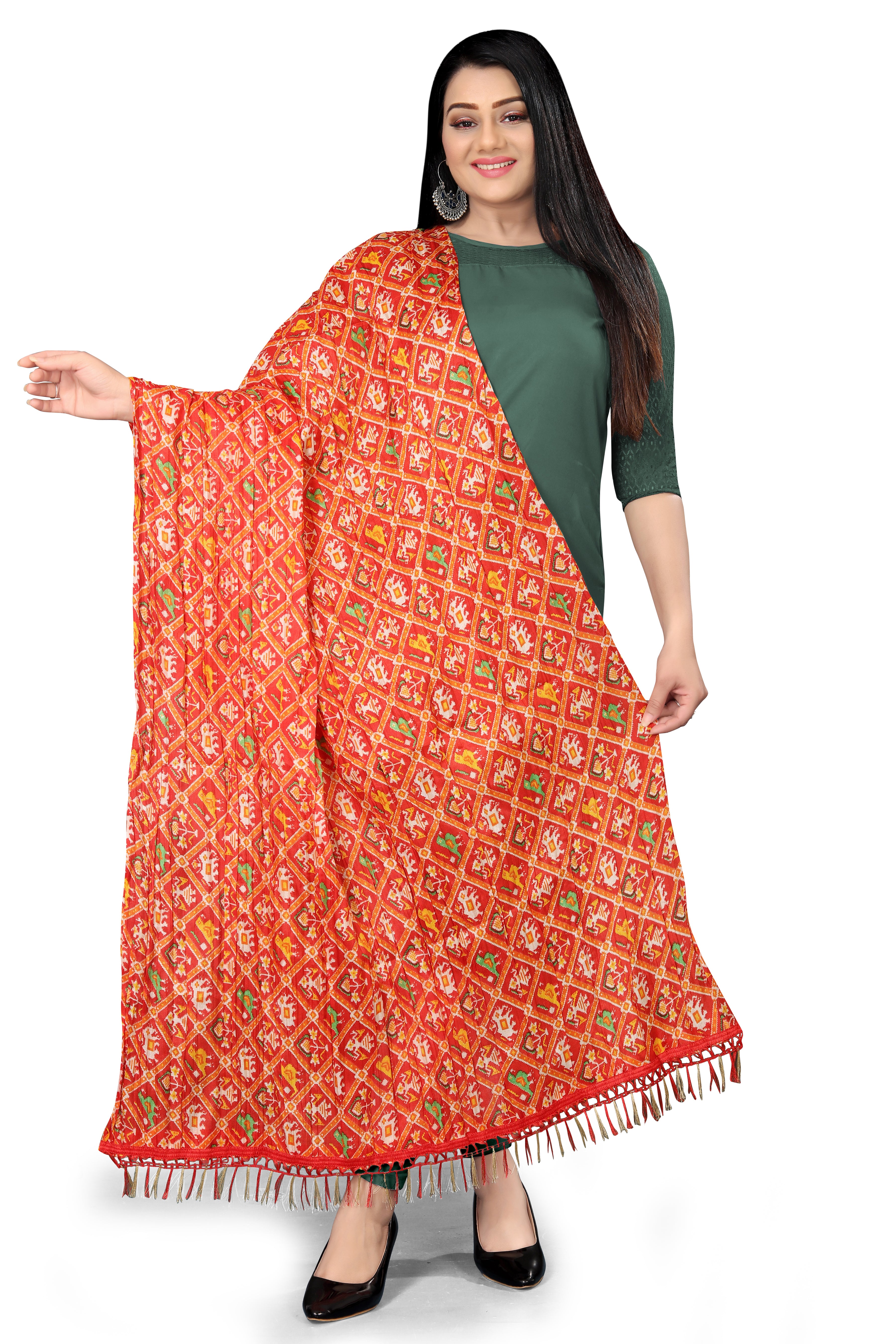 Art silk Dupatta for women Multy Red