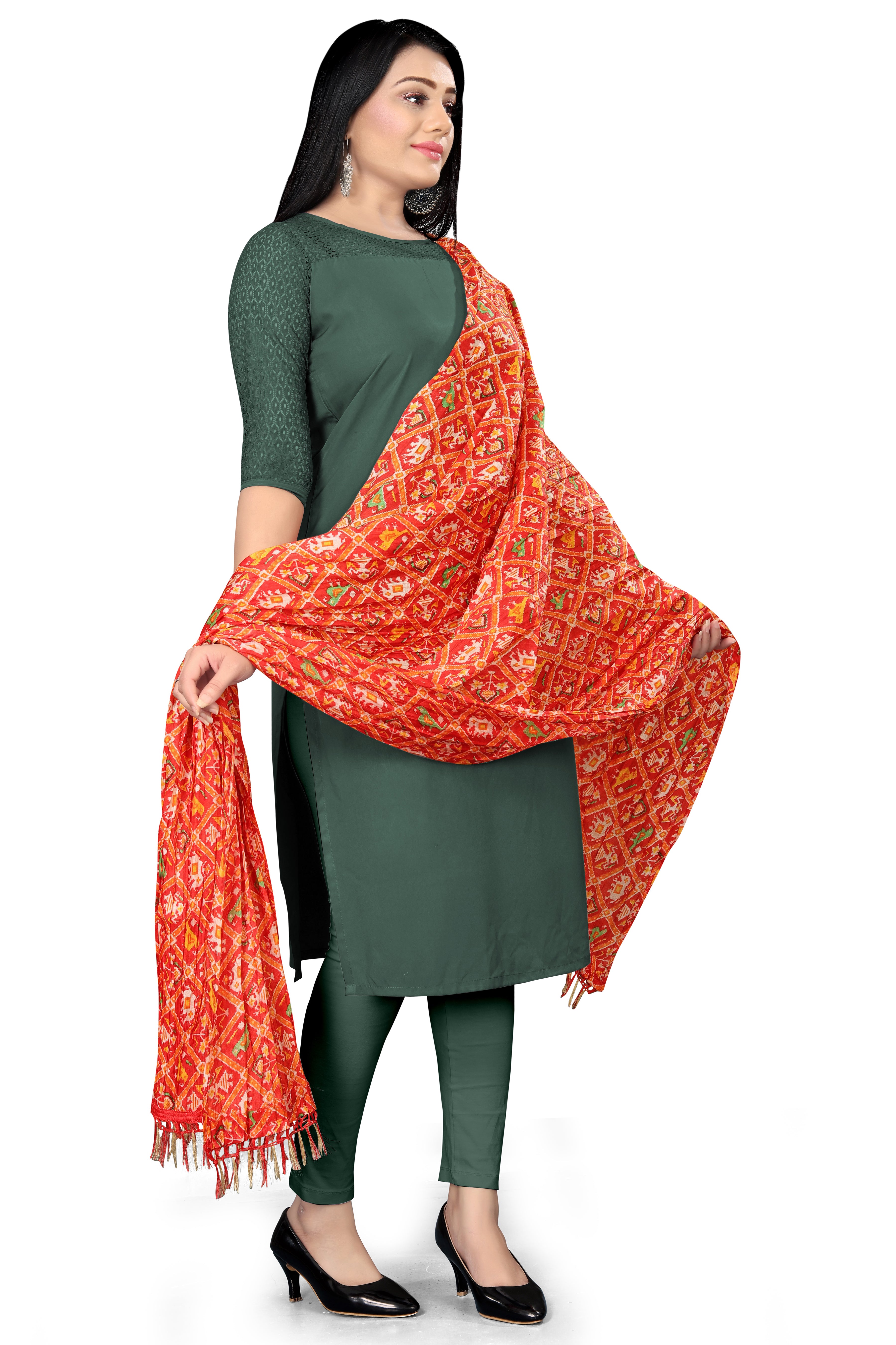Art silk Dupatta for women Multy Red
