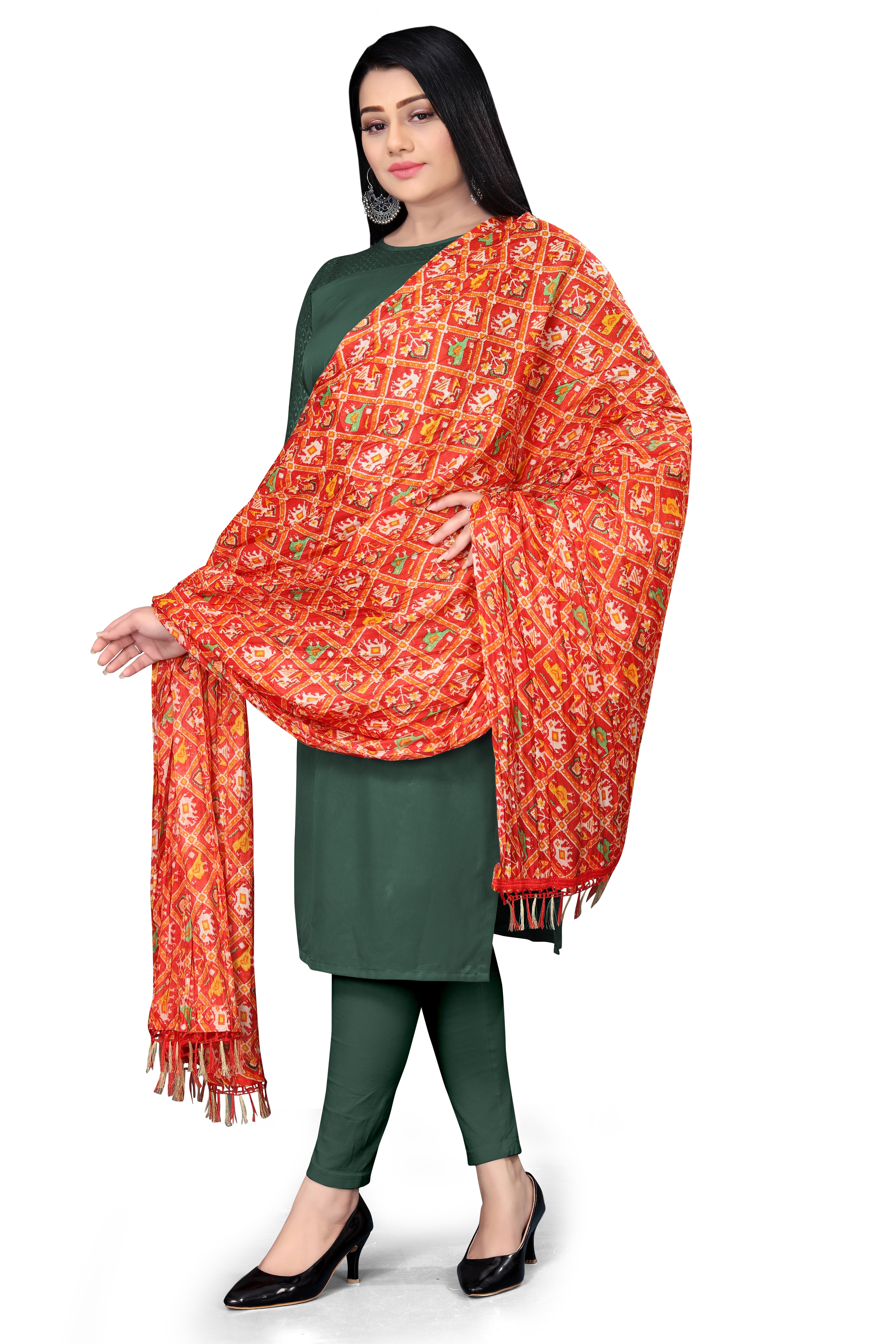 Art silk Dupatta for women Multy Red