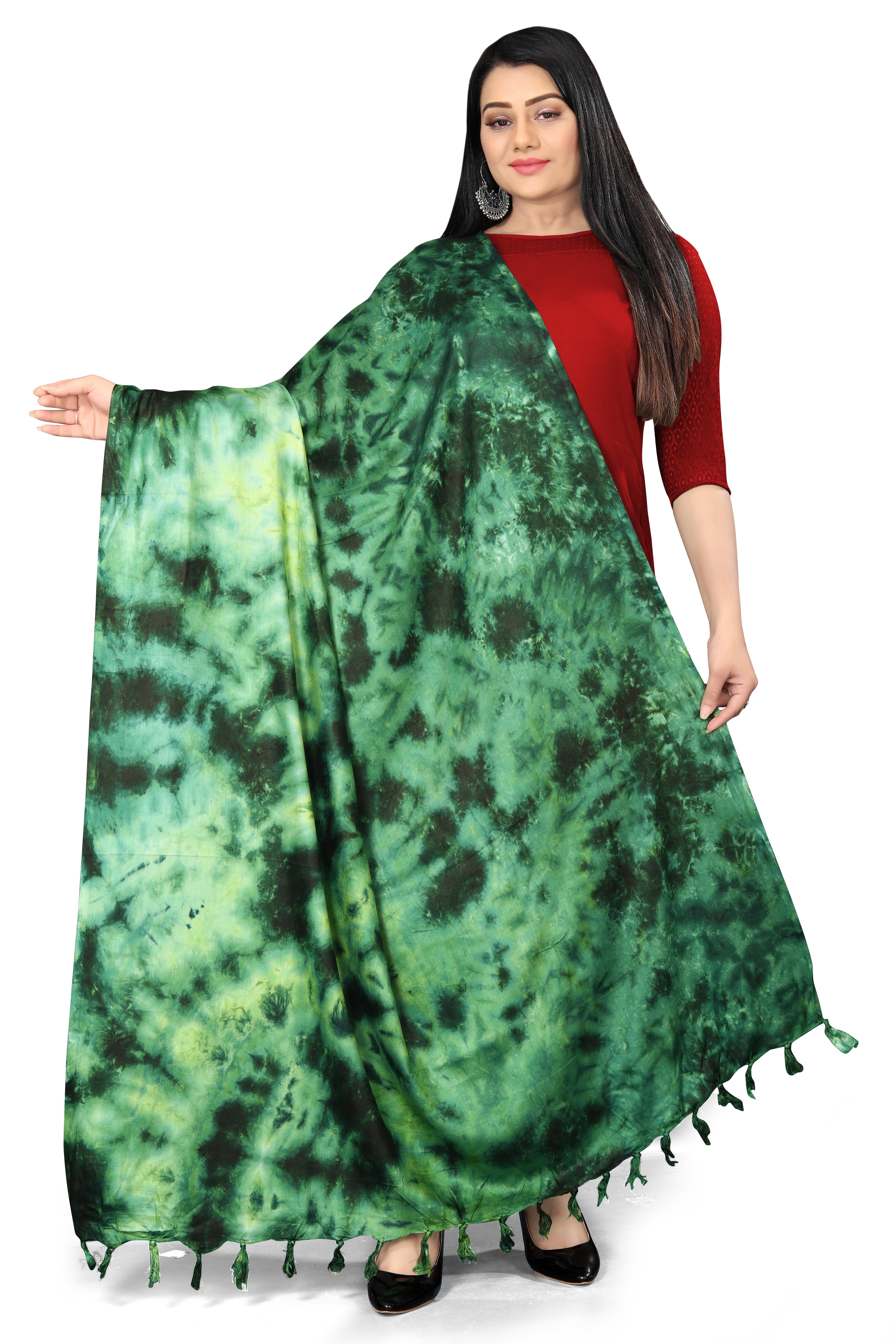 “Forest Whispers” Emerald Green Handcrafted Tie-Dye Dupatta