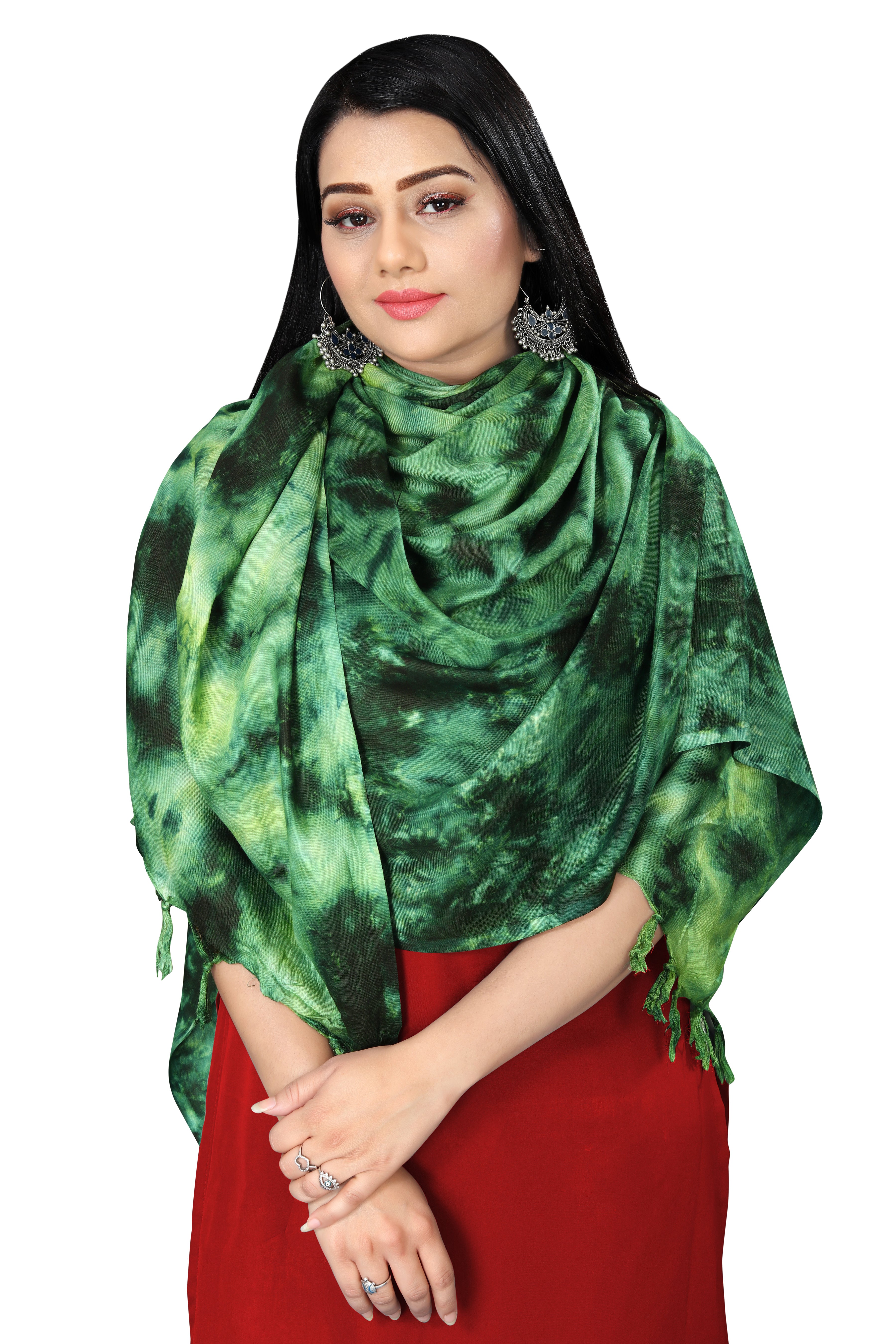 “Forest Whispers” Emerald Green Handcrafted Tie-Dye Dupatta