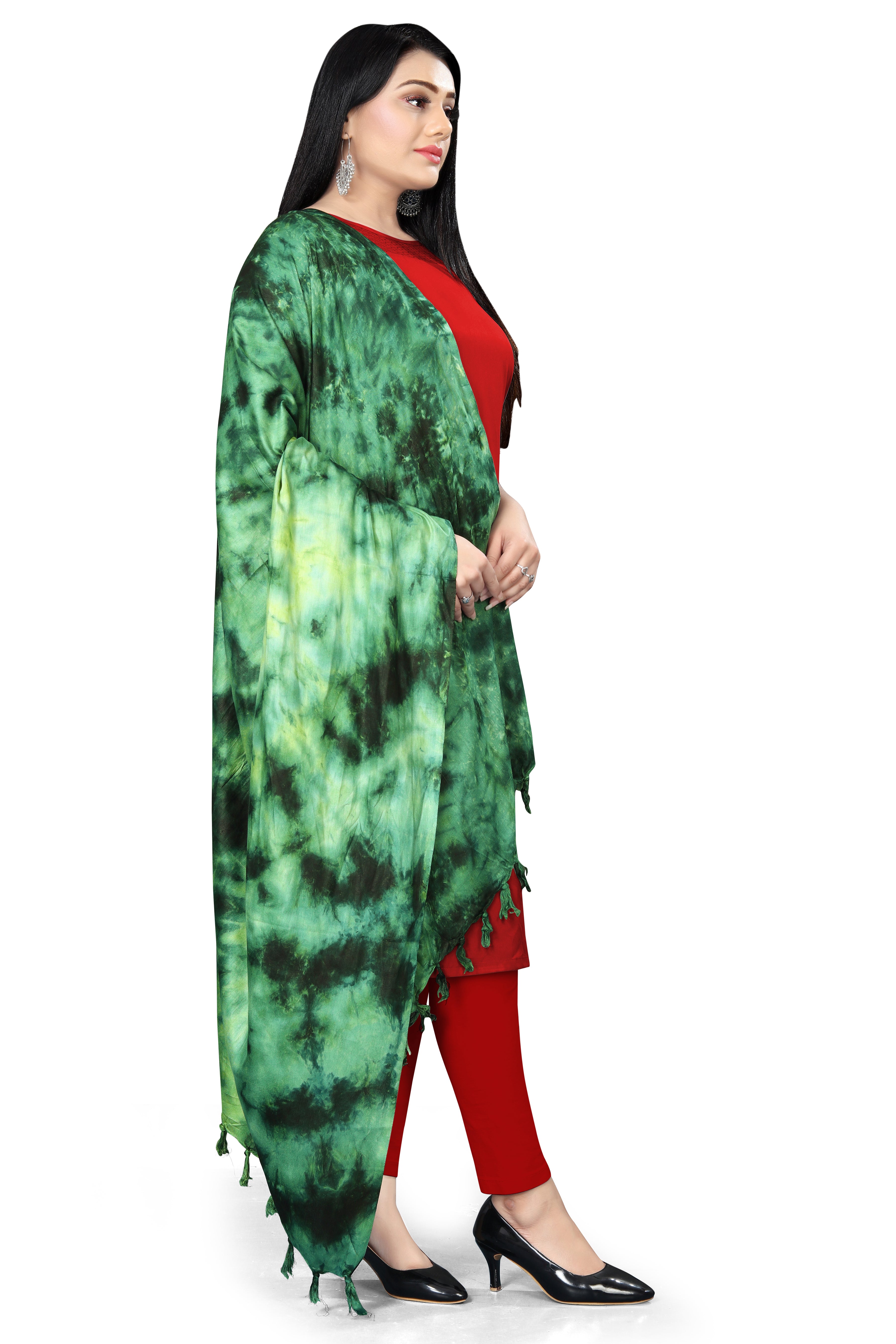 “Forest Whispers” Emerald Green Handcrafted Tie-Dye Dupatta