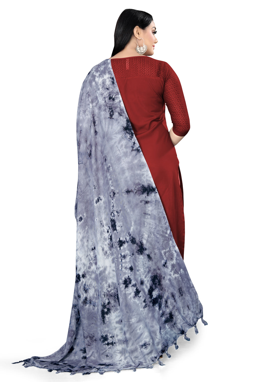 “Rust Reverie” Hand-Dyed Cotton Dupatta with Tassel Gray Detailing