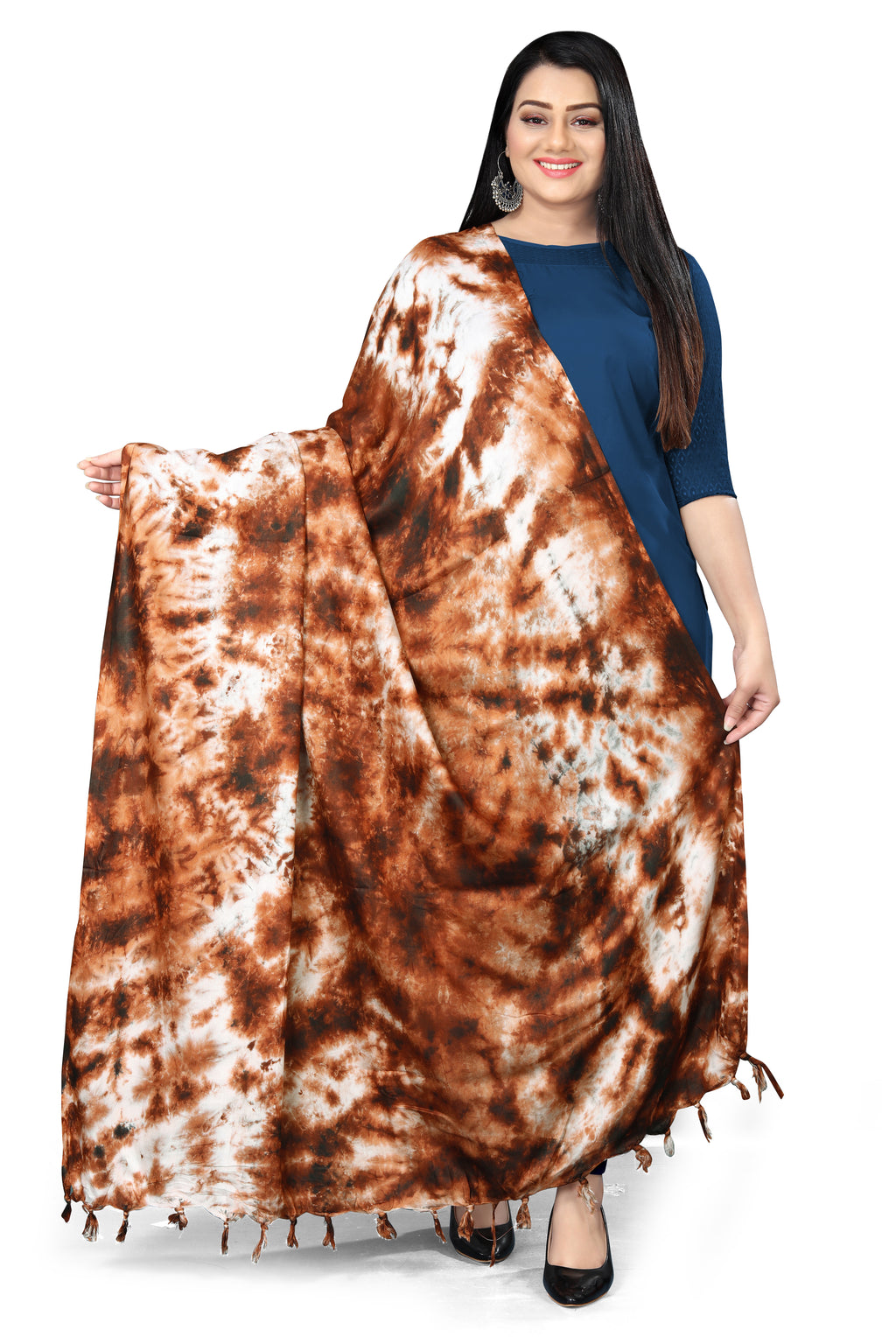 “Rust Reverie” Hand-Dyed Cotton Brown Dupatta with Tassel Detailing