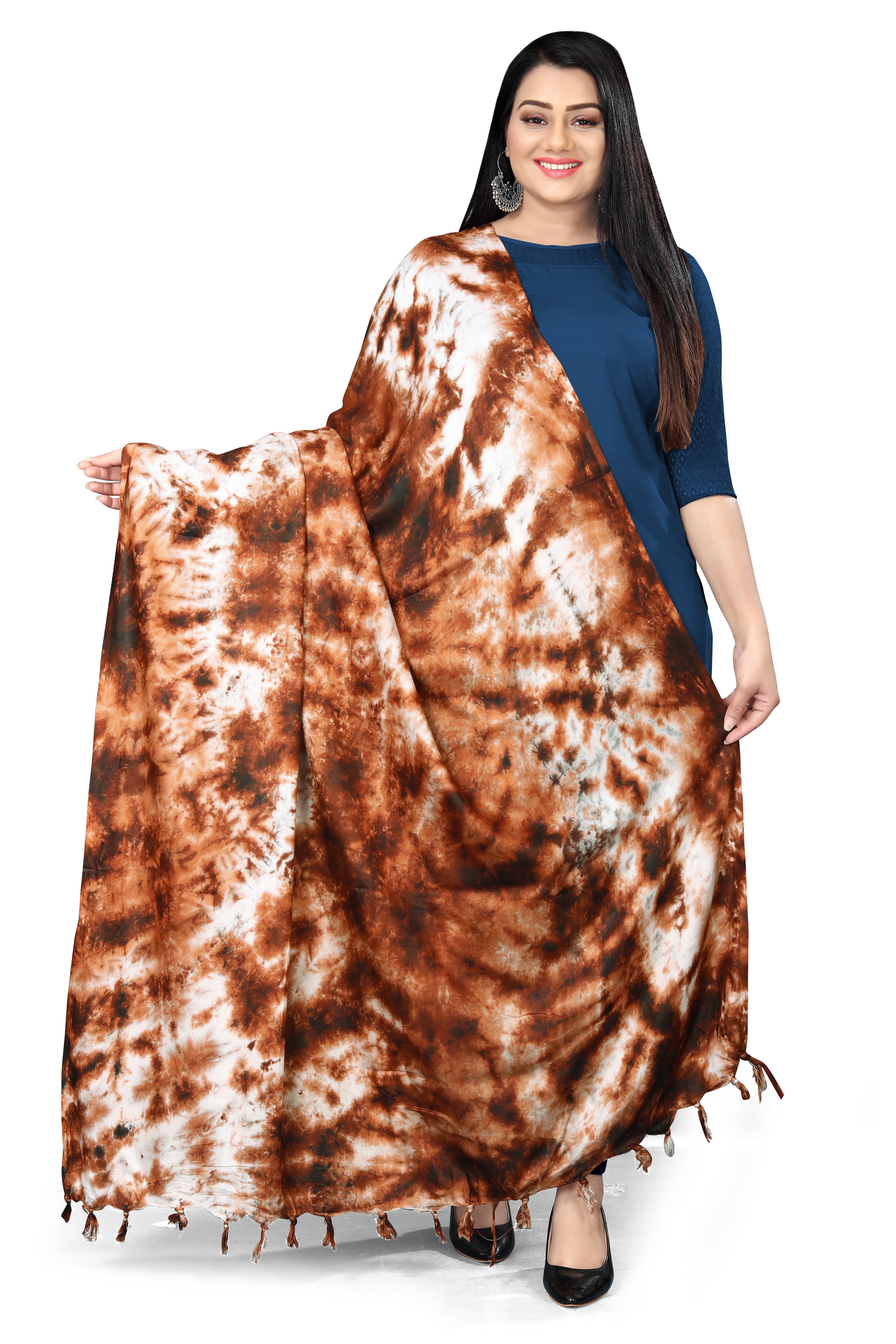 “Rust Reverie” Hand-Dyed Cotton Brown Dupatta with Tassel Detailing