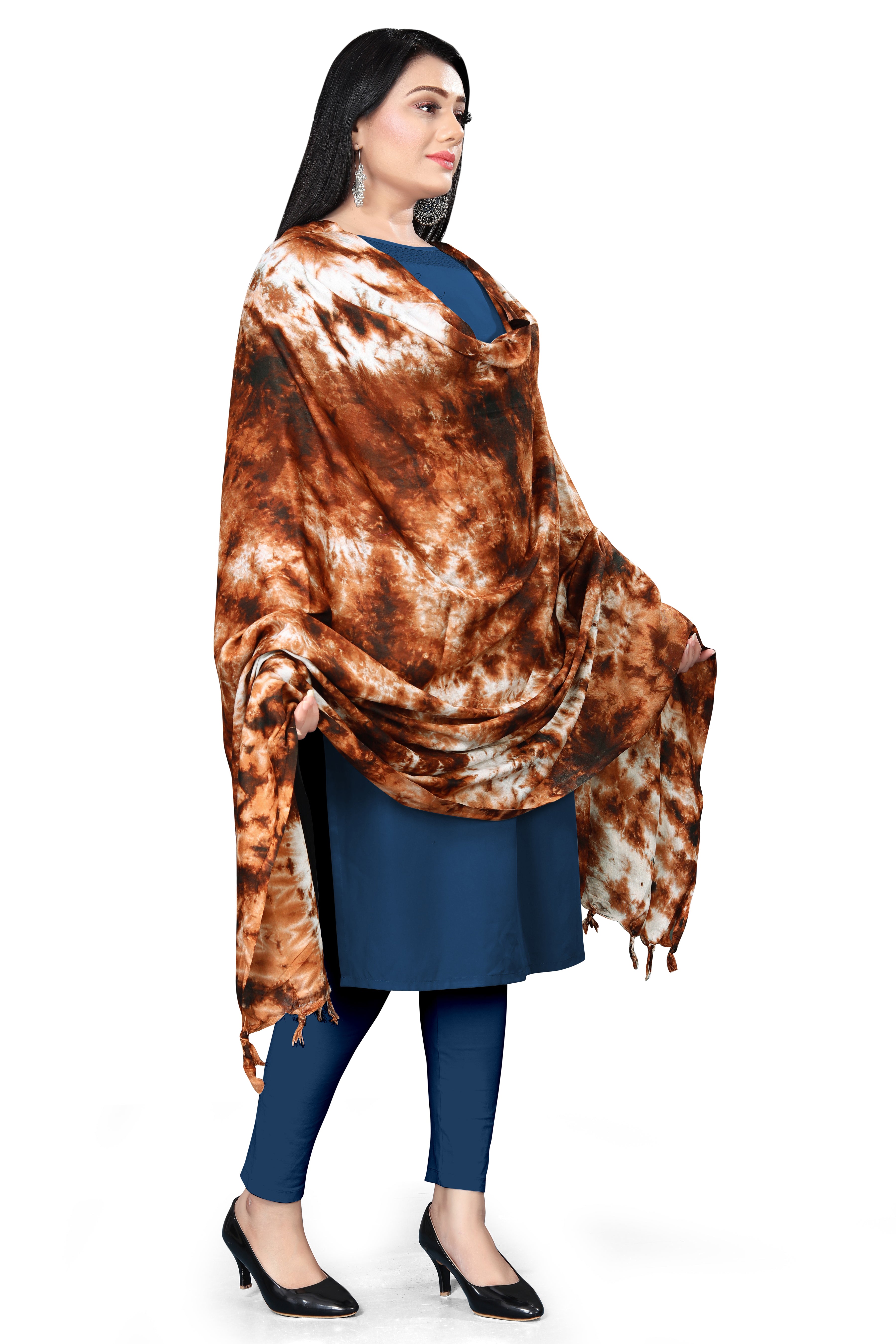 “Rust Reverie” Hand-Dyed Cotton Brown Dupatta with Tassel Detailing