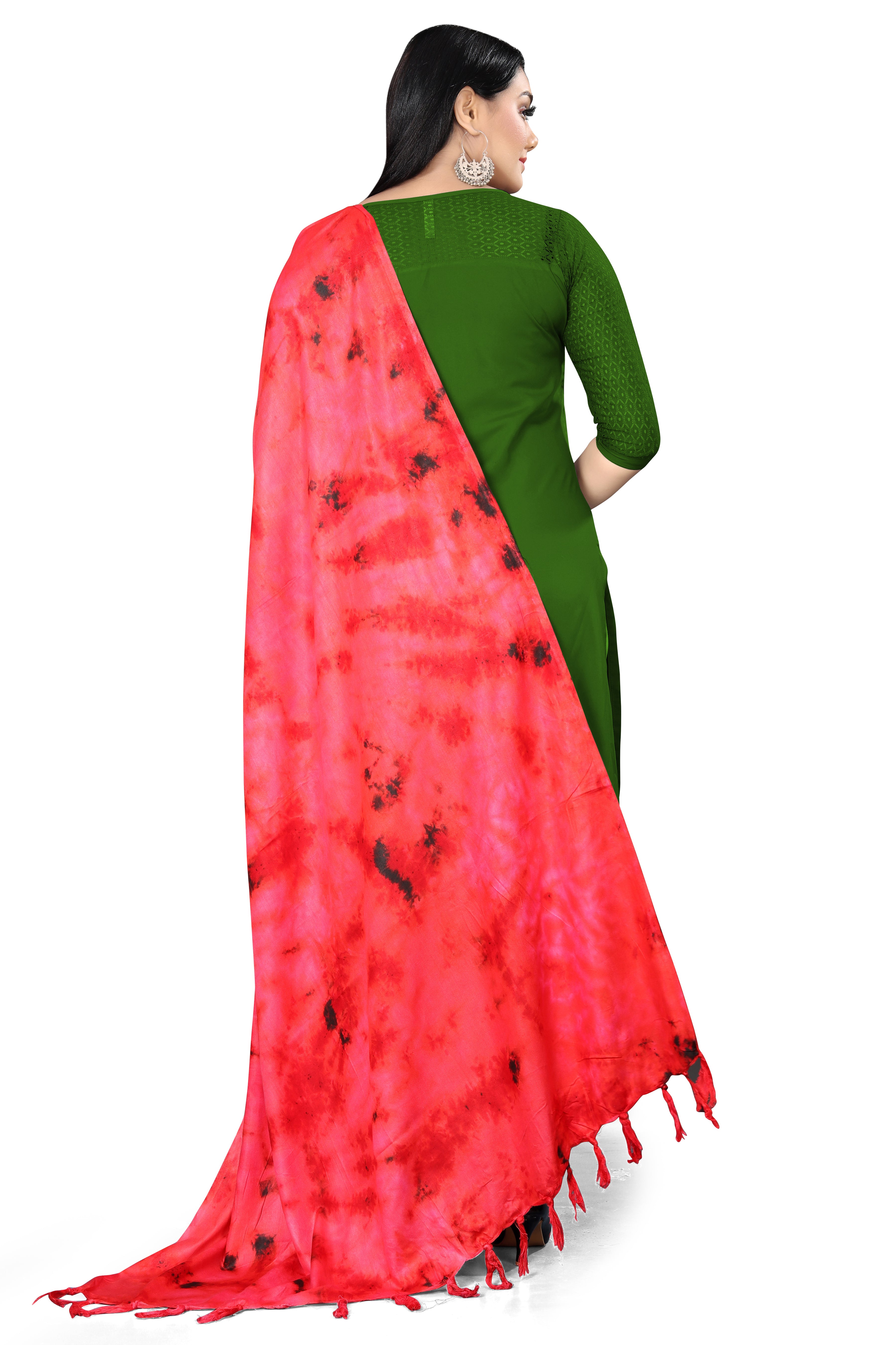 “Scarlet Flame” Crimson & Charcoal Tie-Dye Cotton Red Dupatta