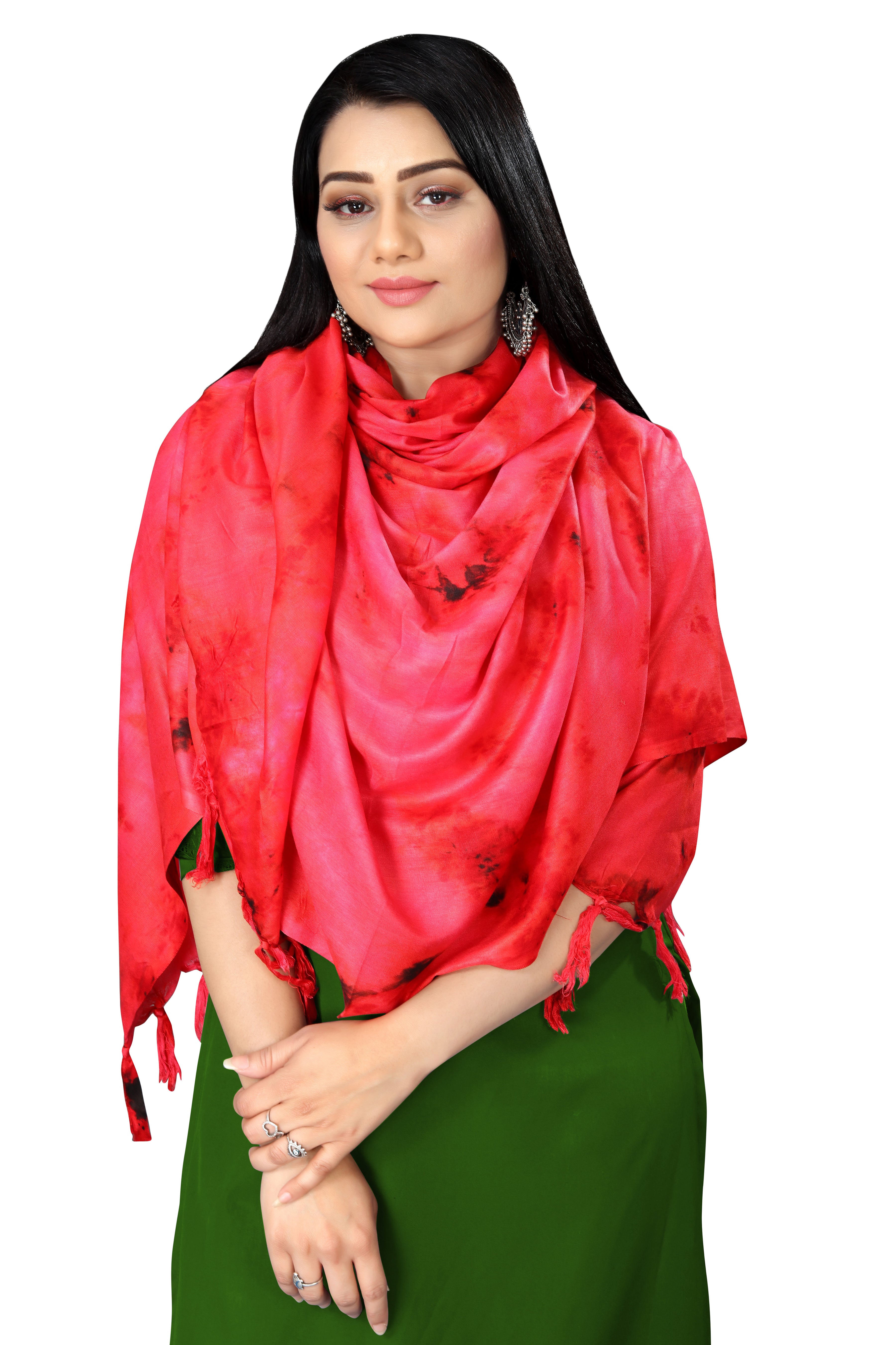 “Scarlet Flame” Crimson & Charcoal Tie-Dye Cotton Red Dupatta