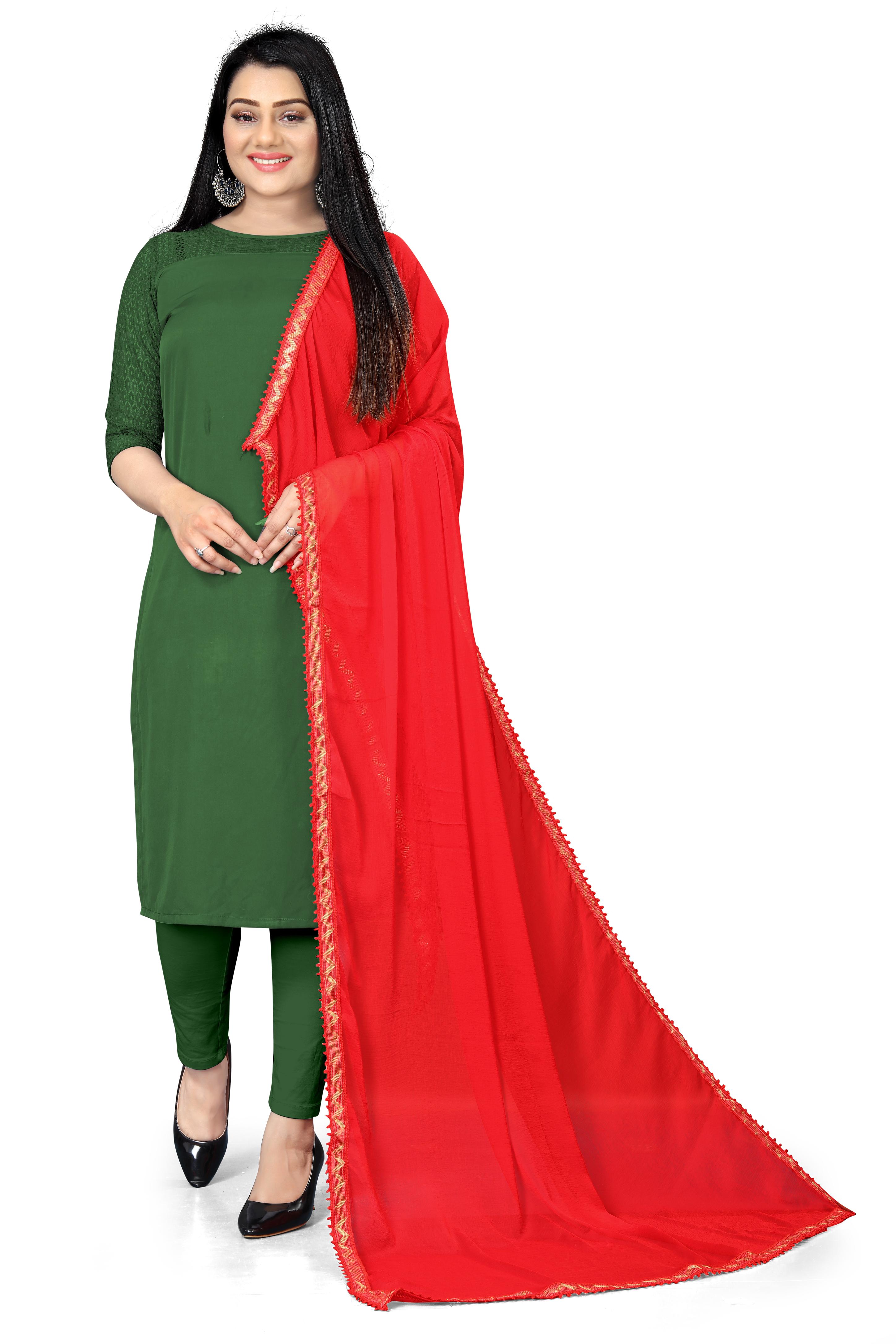 EBADAT Pure Chiffon Dupatta With Golden Border Lace (Red)