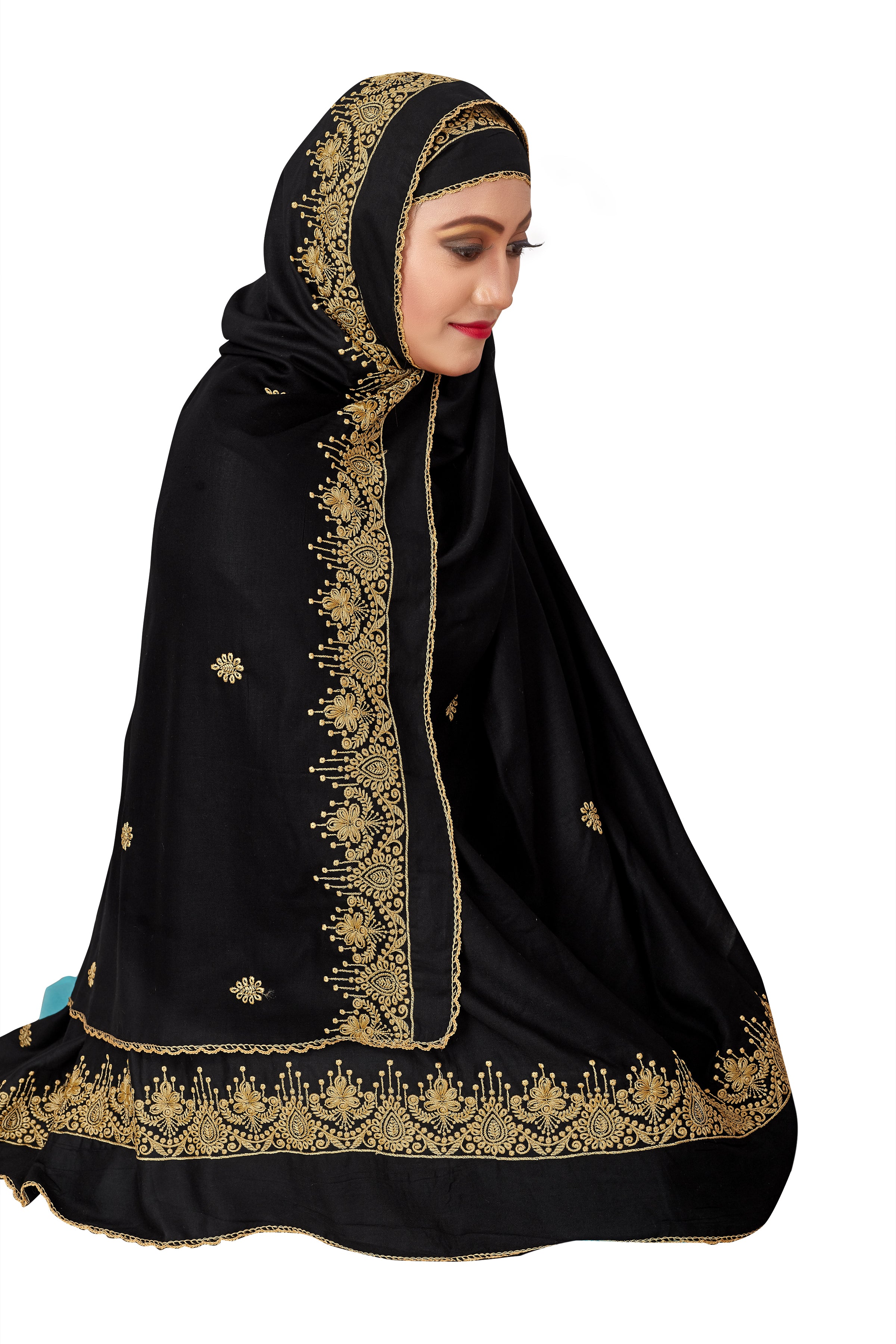 Embrace Elegance: Black Rayon Cotton Hijab with Intricate Islamic Embroidery