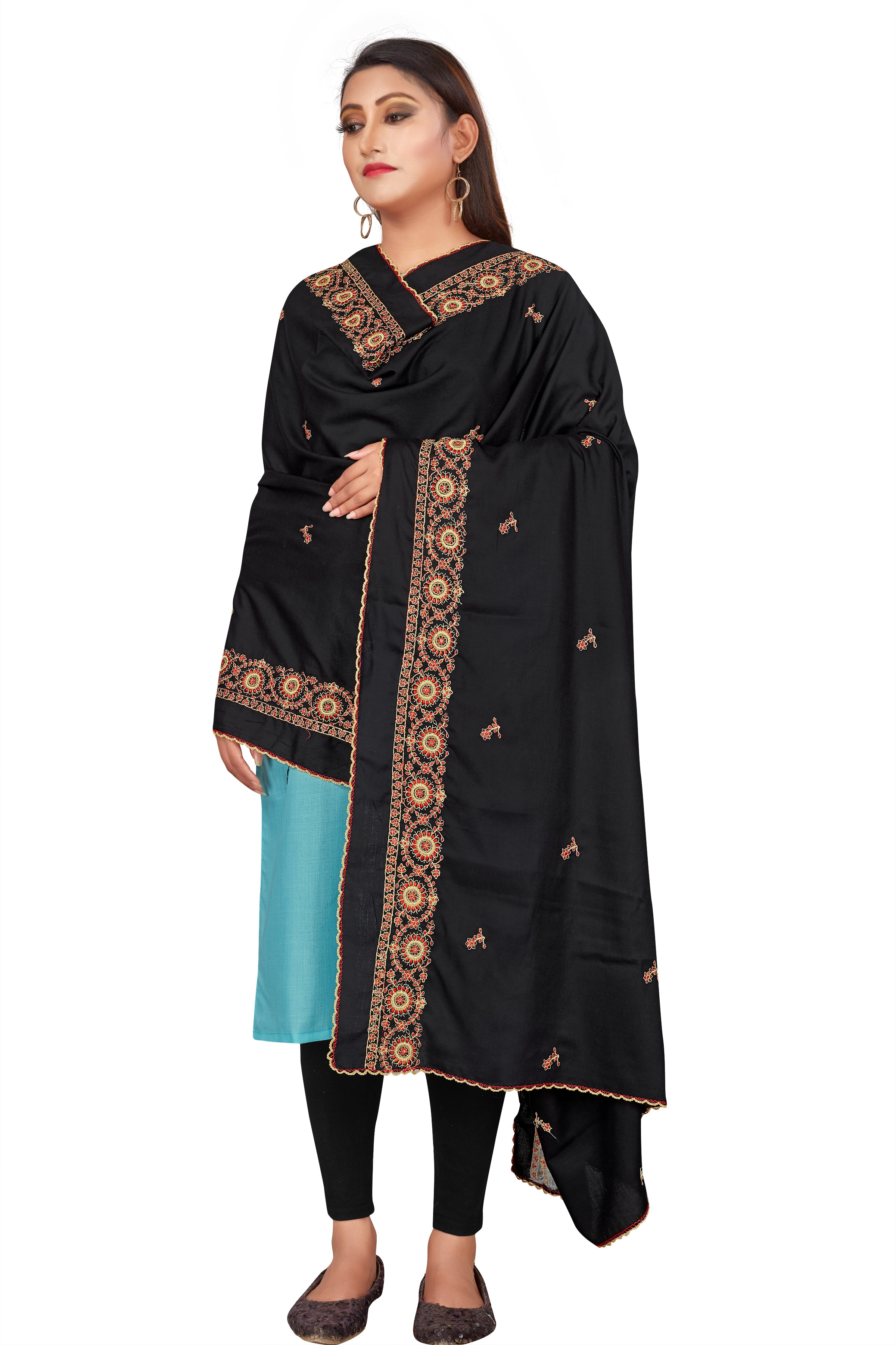 Premium Black Hijab with Designer Round Border Embroidery