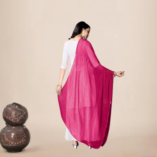 Rani Pink Glitter Chiffon Dupatta | Festive Hijab for Statement Style