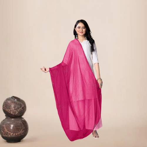 Rani Pink Glitter Chiffon Dupatta | Festive Hijab for Statement Style