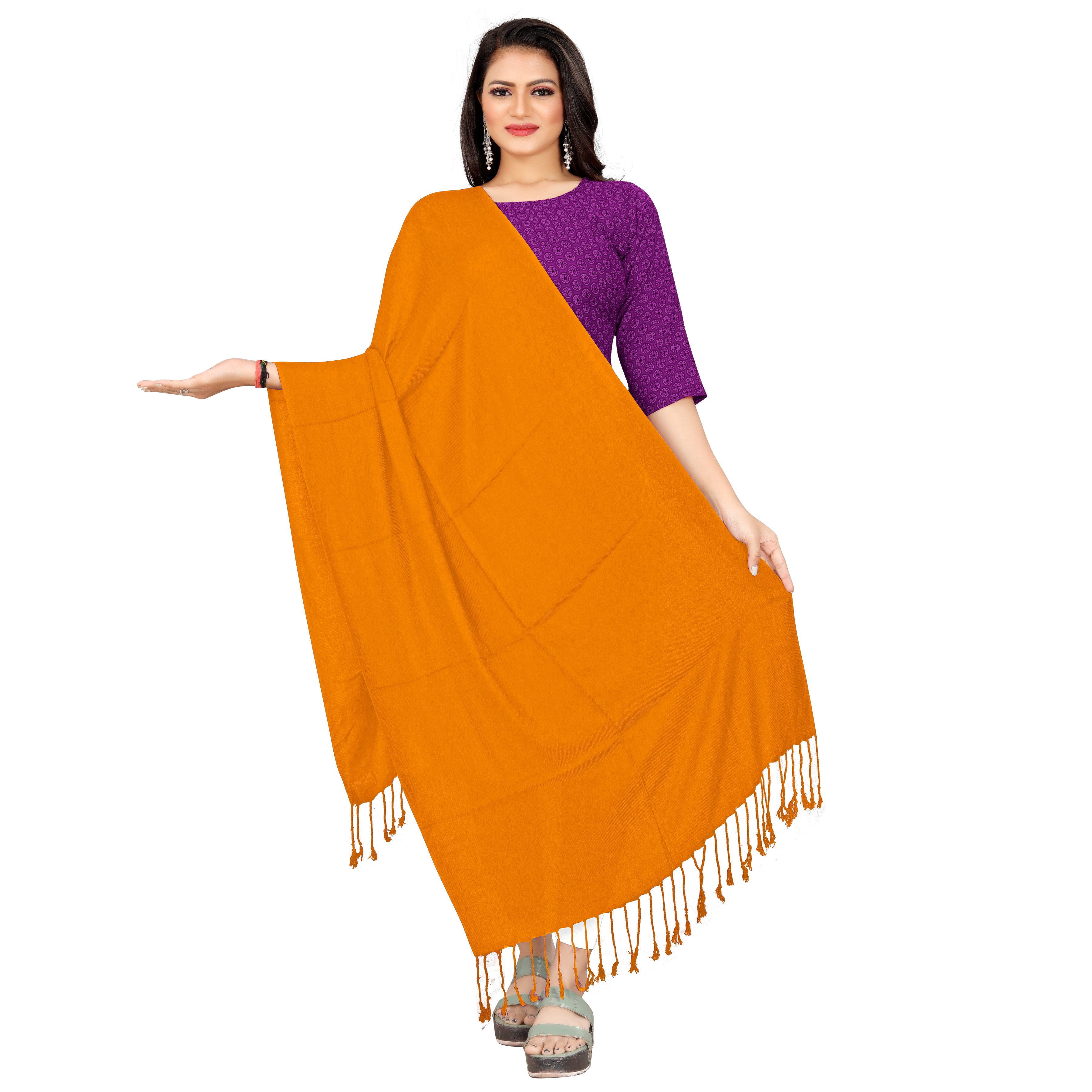 EBADAT Mustard Yellow Color Stole For Women and Girls