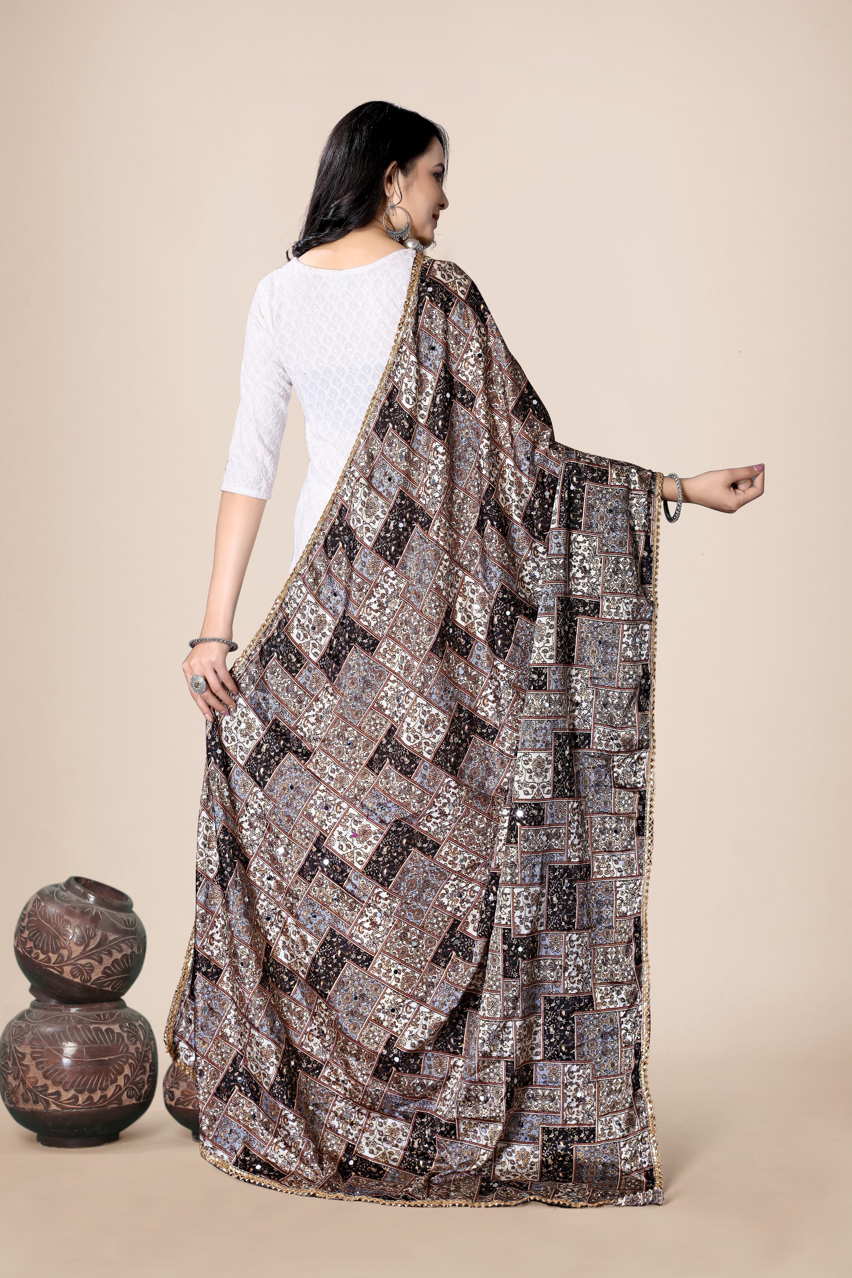 Mirror Printed Crape Dupatta | Multi-Color Ethnic Festive Wrap