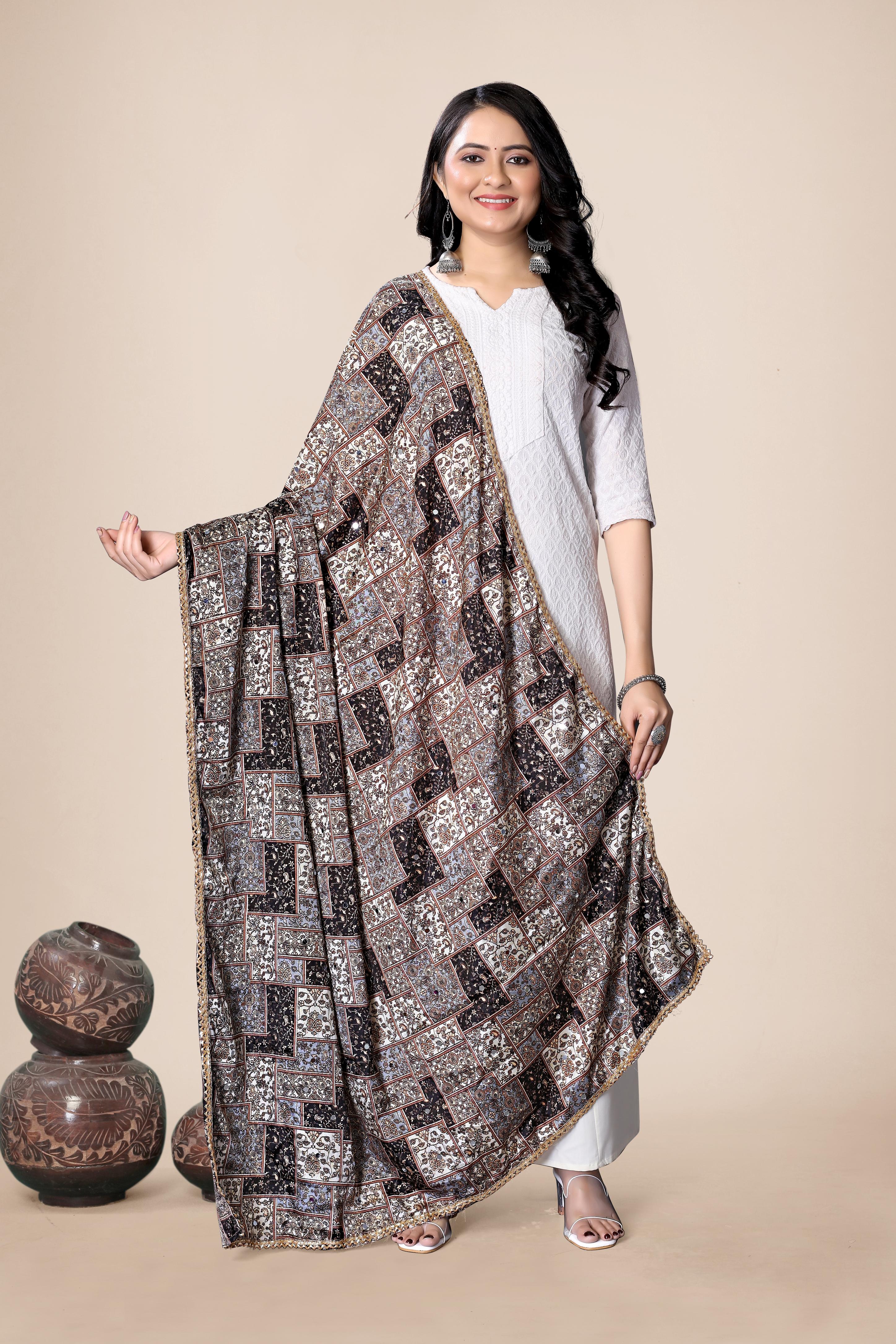 Mirror Printed Crape Dupatta | Multi-Color Ethnic Festive Wrap