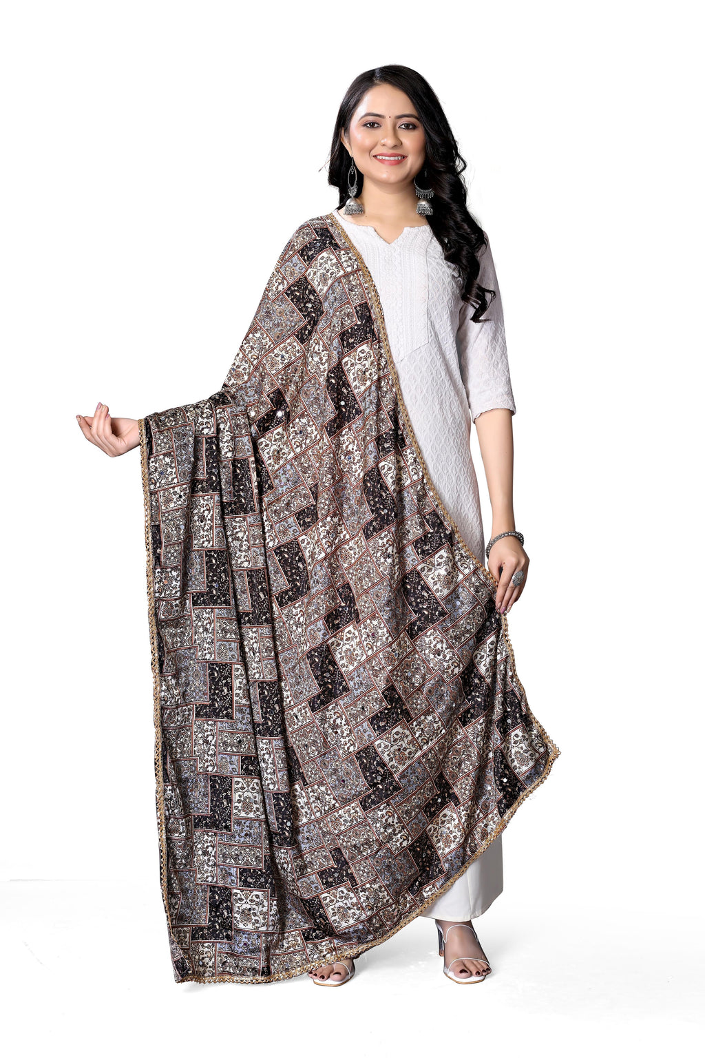 Mirror Printed Crape Dupatta | Multi-Color Ethnic Festive Wrap
