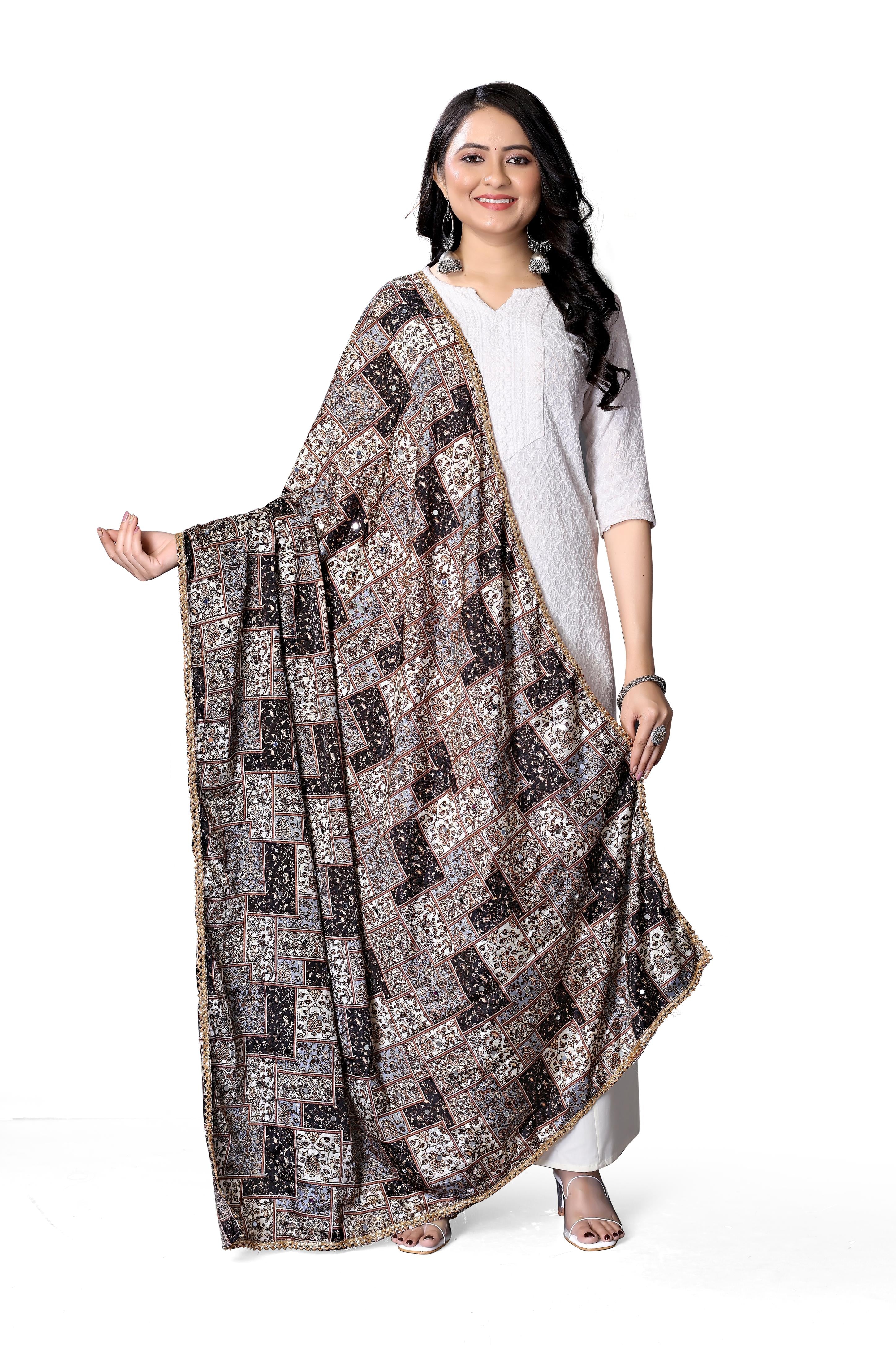 Mirror Printed Crape Dupatta | Multi-Color Ethnic Festive Wrap