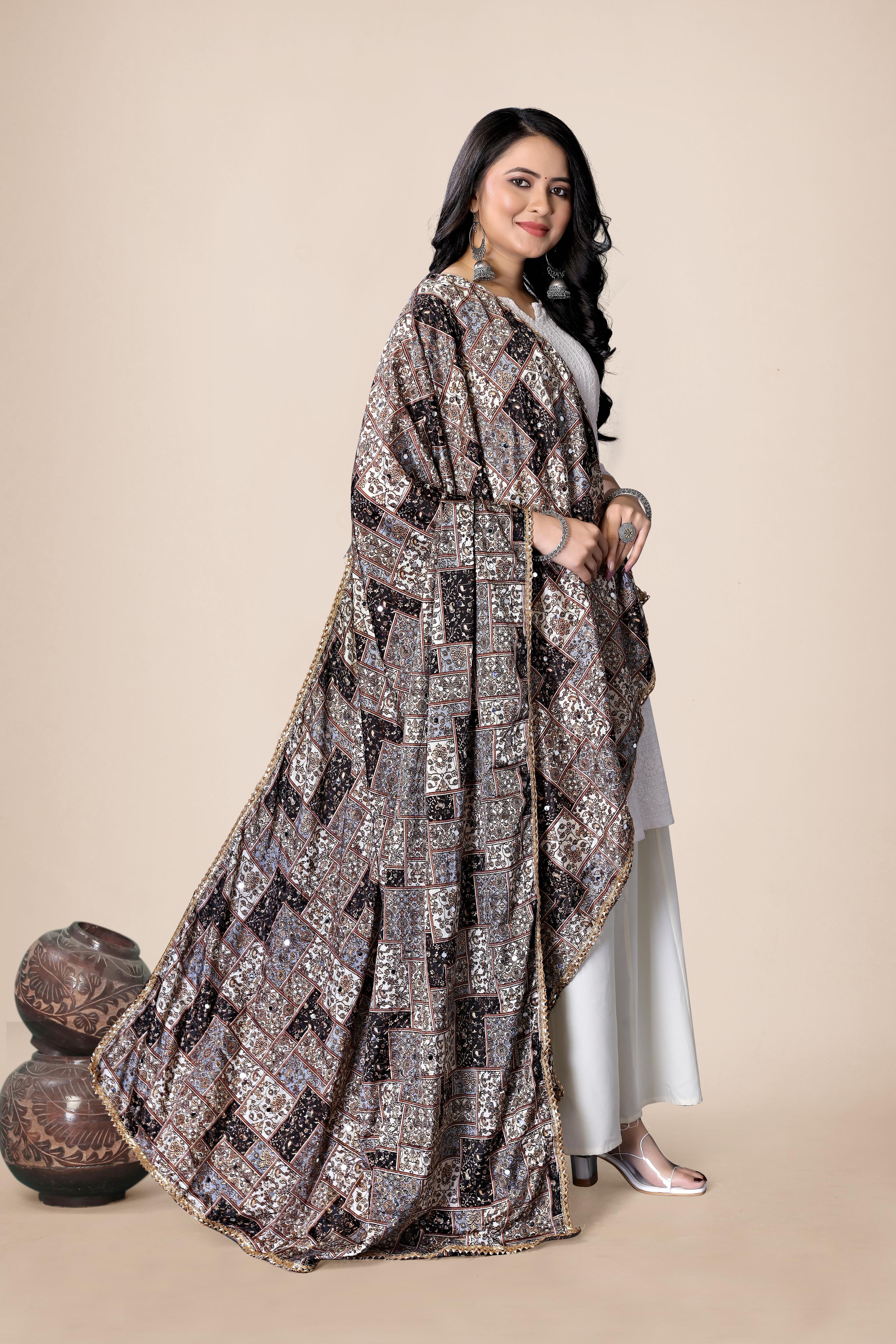 Mirror Printed Crape Dupatta | Multi-Color Ethnic Festive Wrap