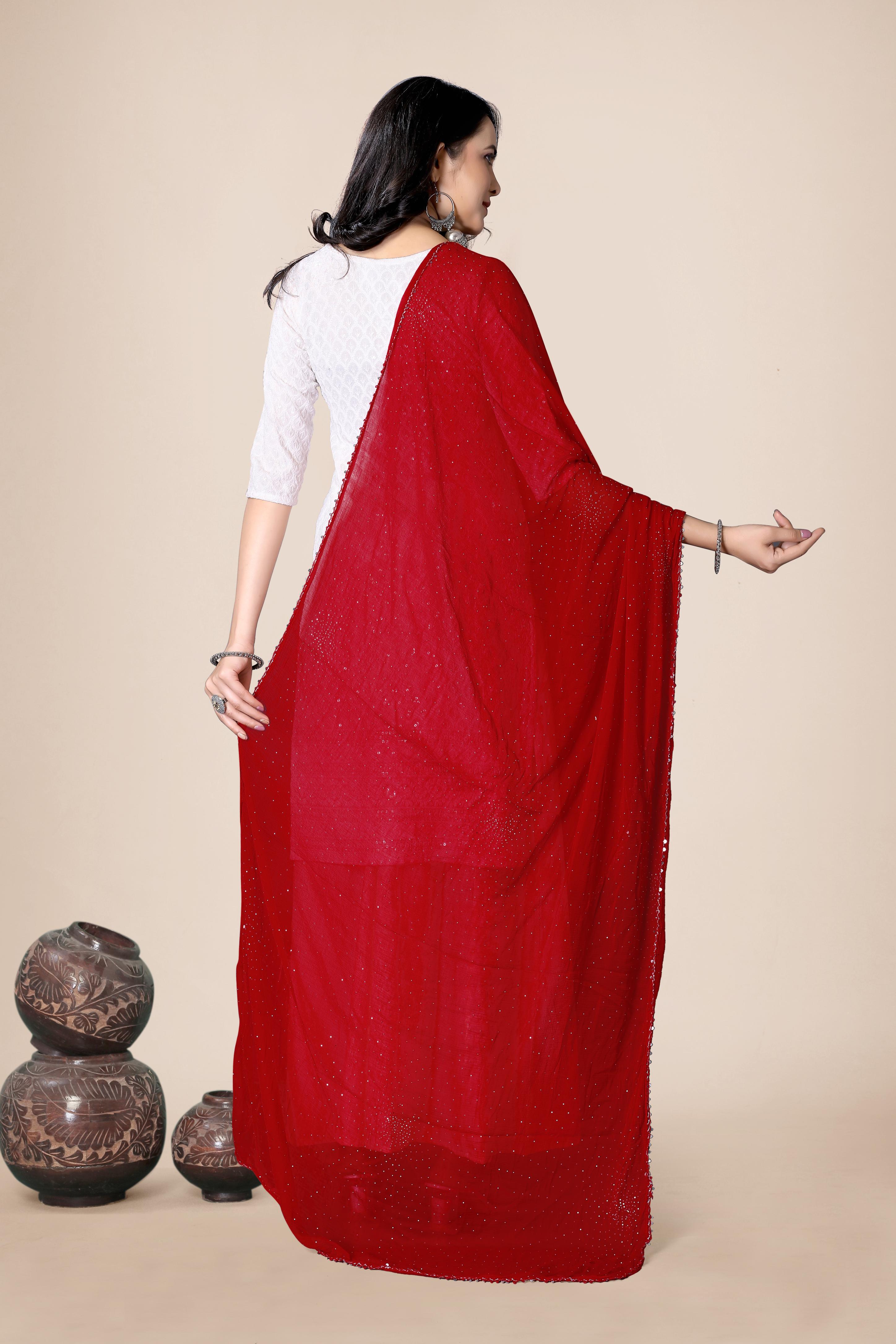 Sparkle Red Premium Chiffon Dupatta | Festive Hijab for Women