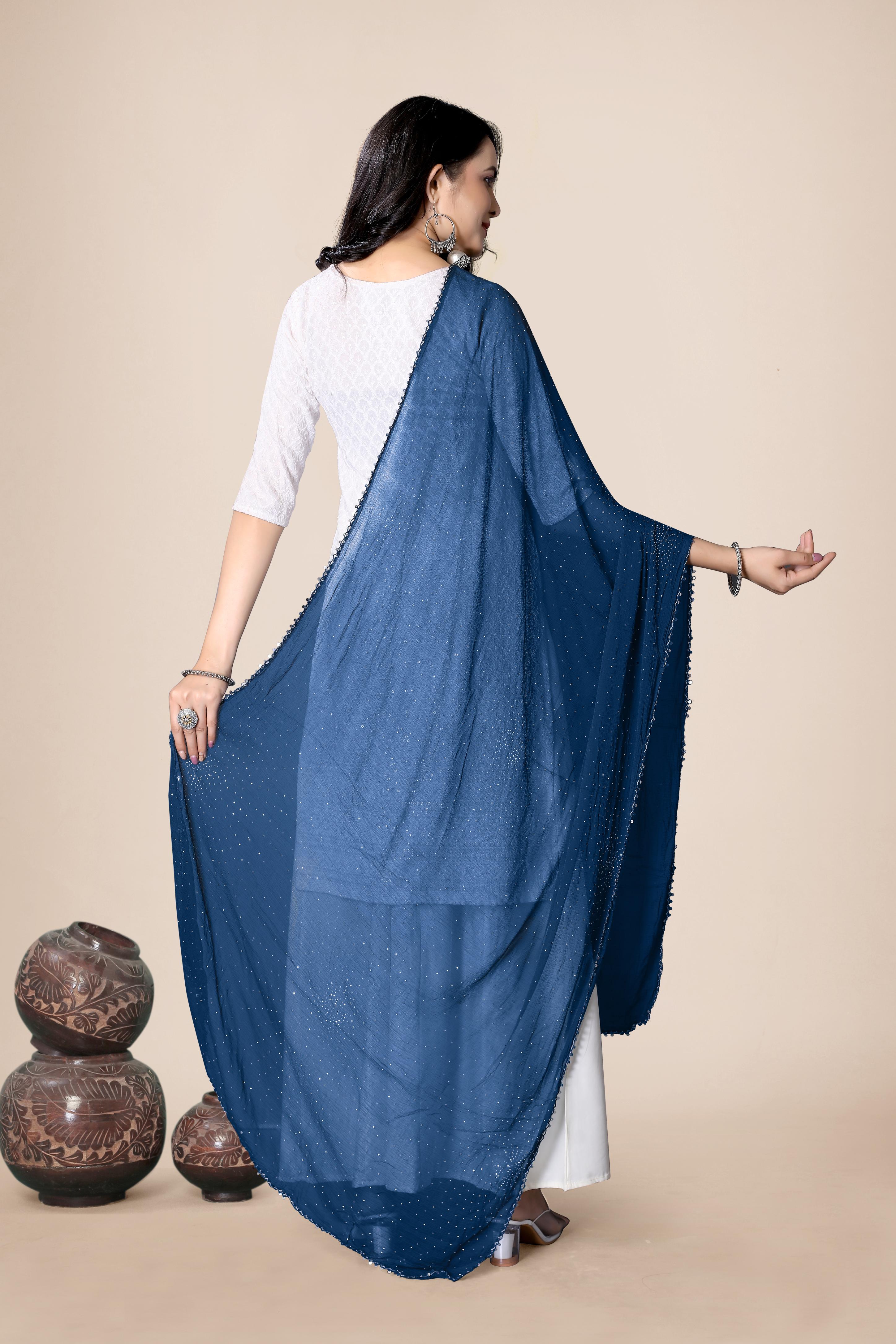Cerocin Sky Blue Chiffon Dupatta | Soft Glitter Hijab for Women