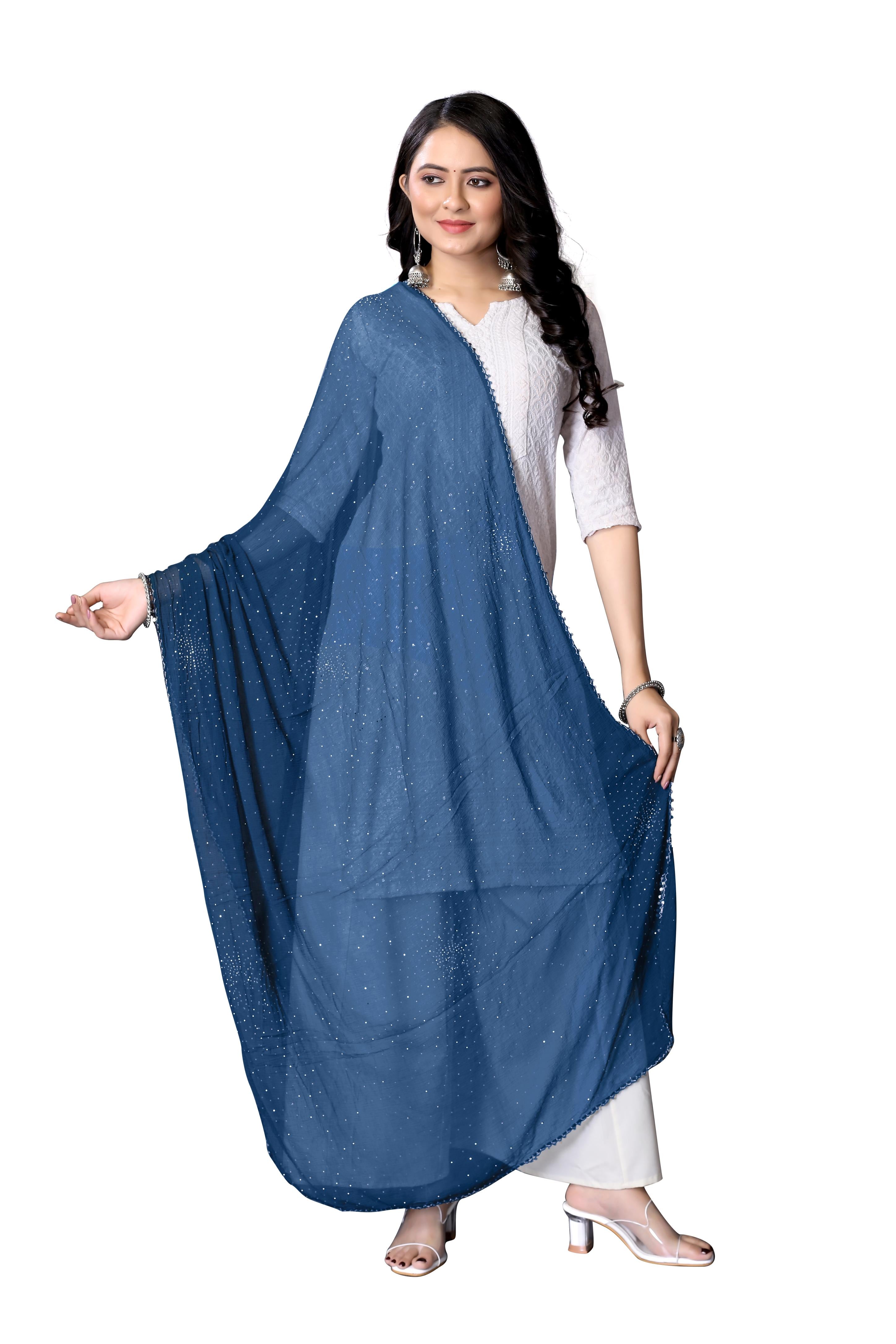 Cerocin Sky Blue Chiffon Dupatta | Soft Glitter Hijab for Women