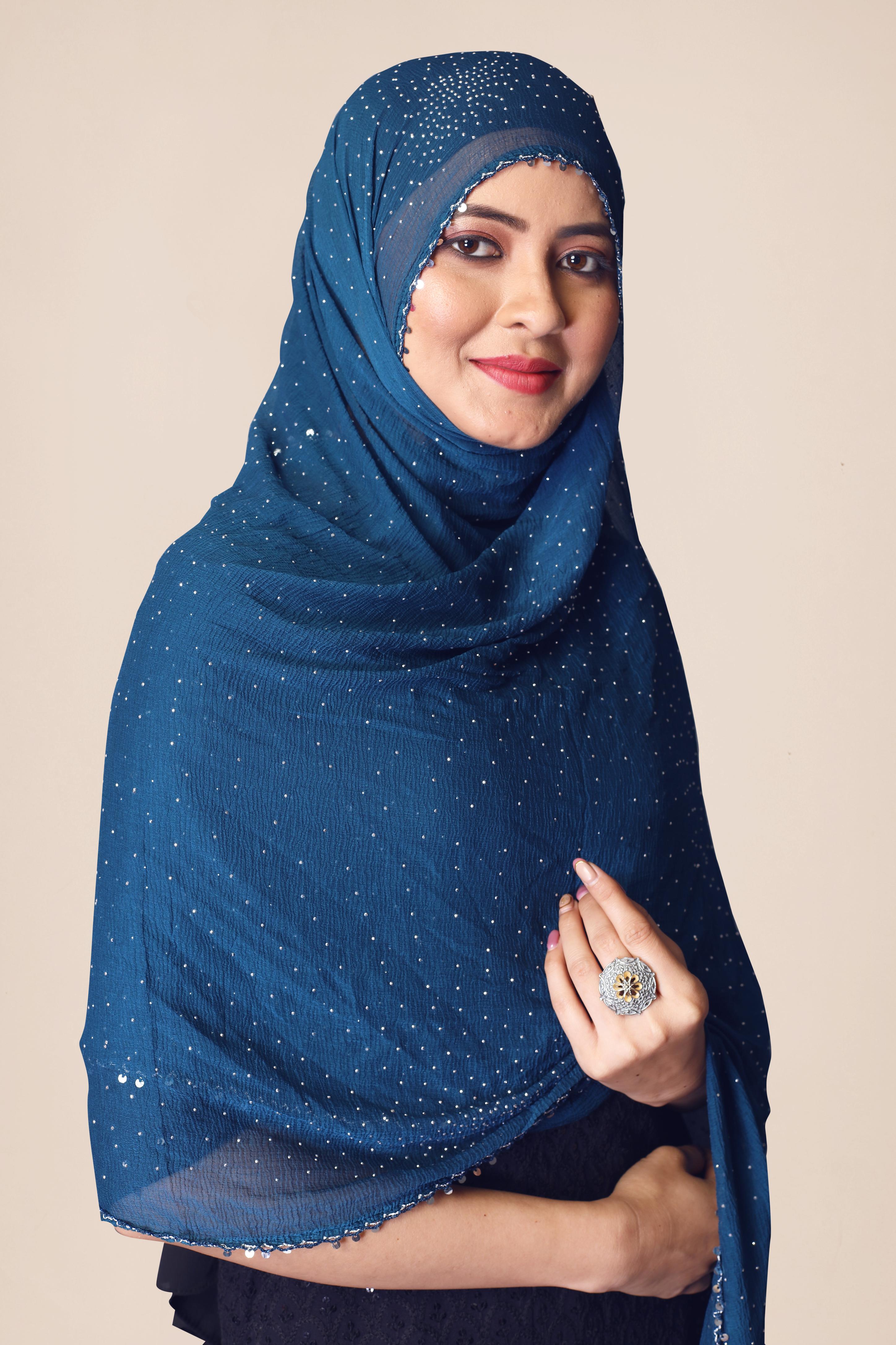Cerocin Sky Blue Chiffon Dupatta | Soft Glitter Hijab for Women