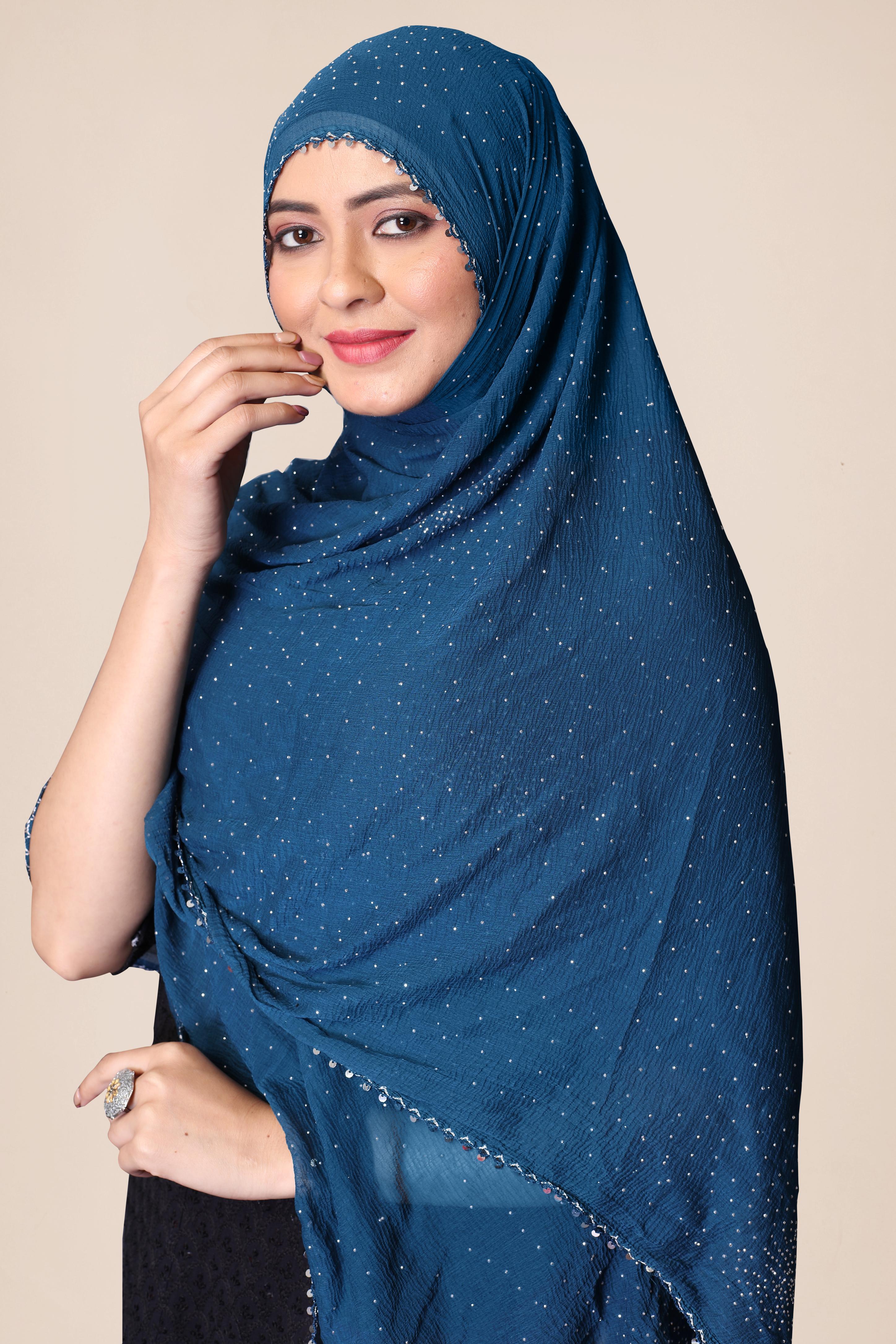 Cerocin Sky Blue Chiffon Dupatta | Soft Glitter Hijab for Women