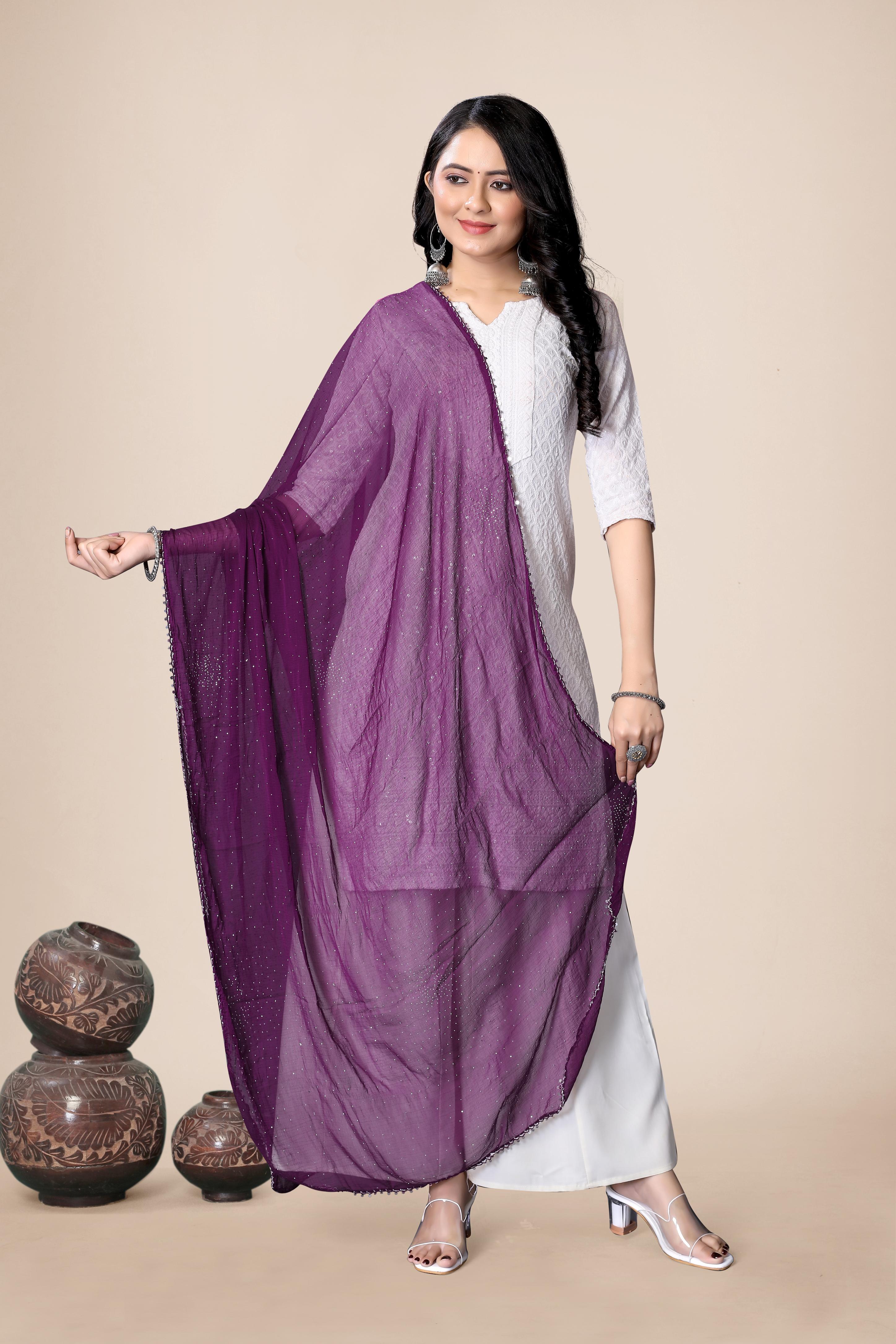 Royal Purple Shimmer Chiffon Dupatta | Lightweight Elegant Hijab