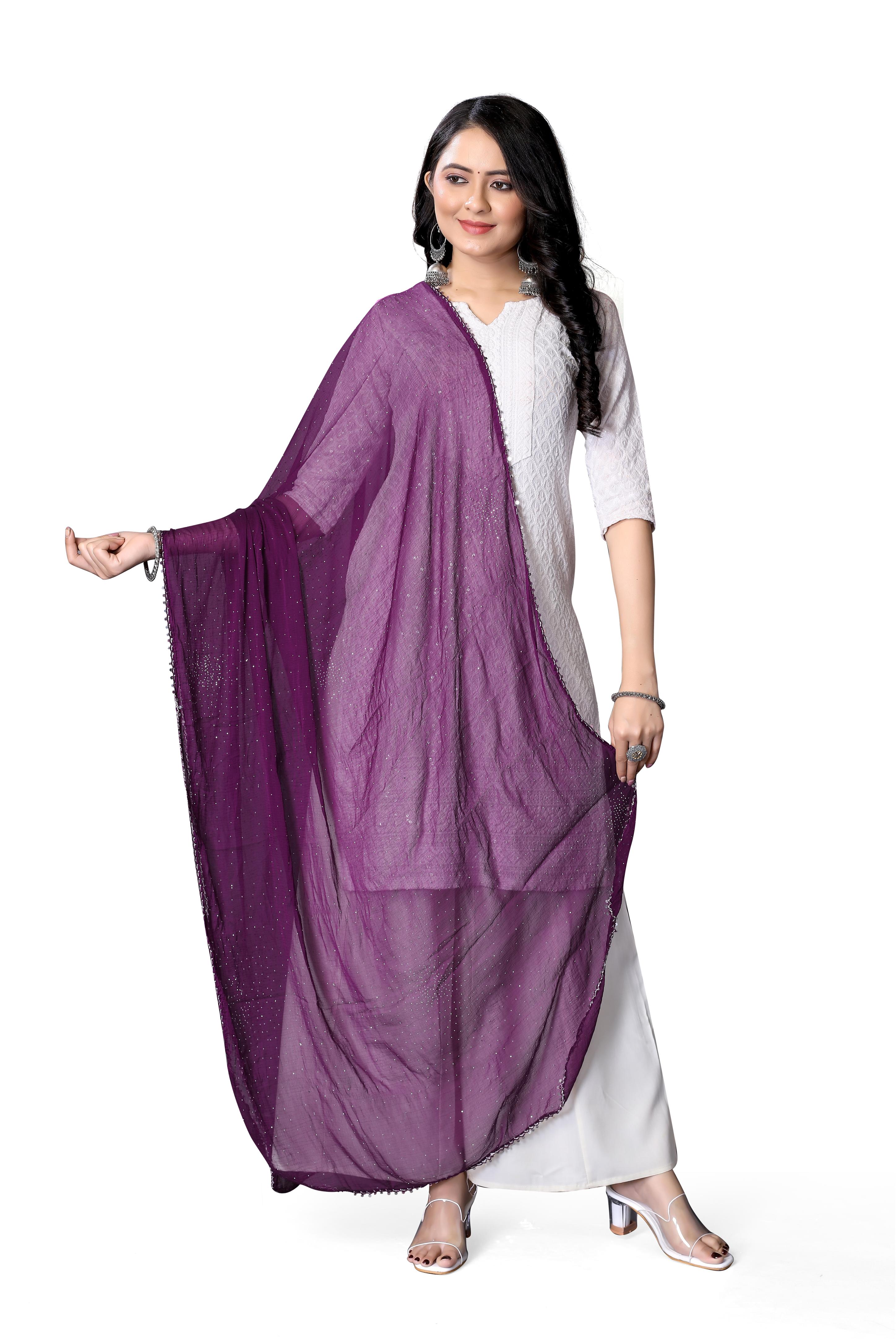 Royal Purple Shimmer Chiffon Dupatta | Lightweight Elegant Hijab