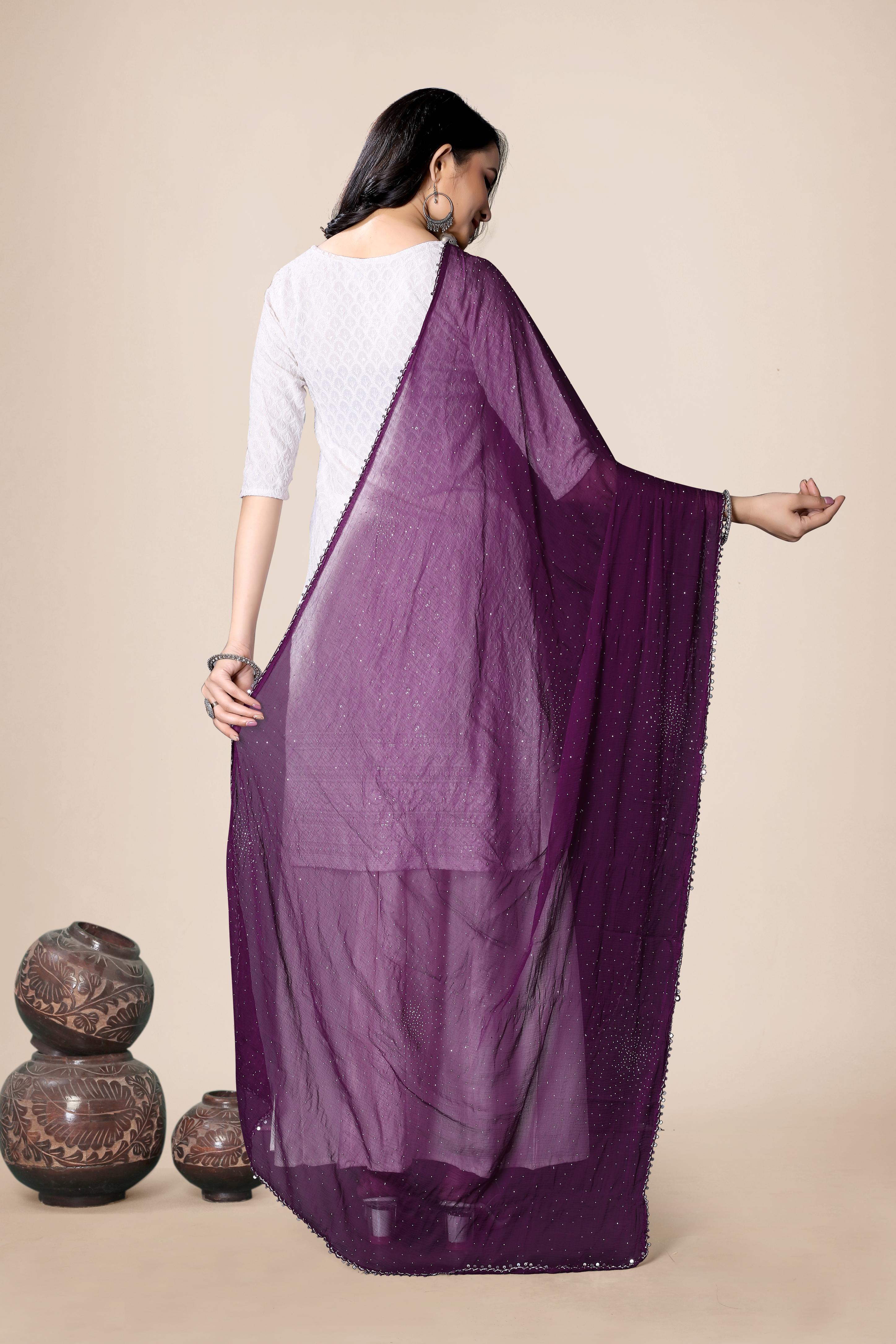 Royal Purple Shimmer Chiffon Dupatta | Lightweight Elegant Hijab