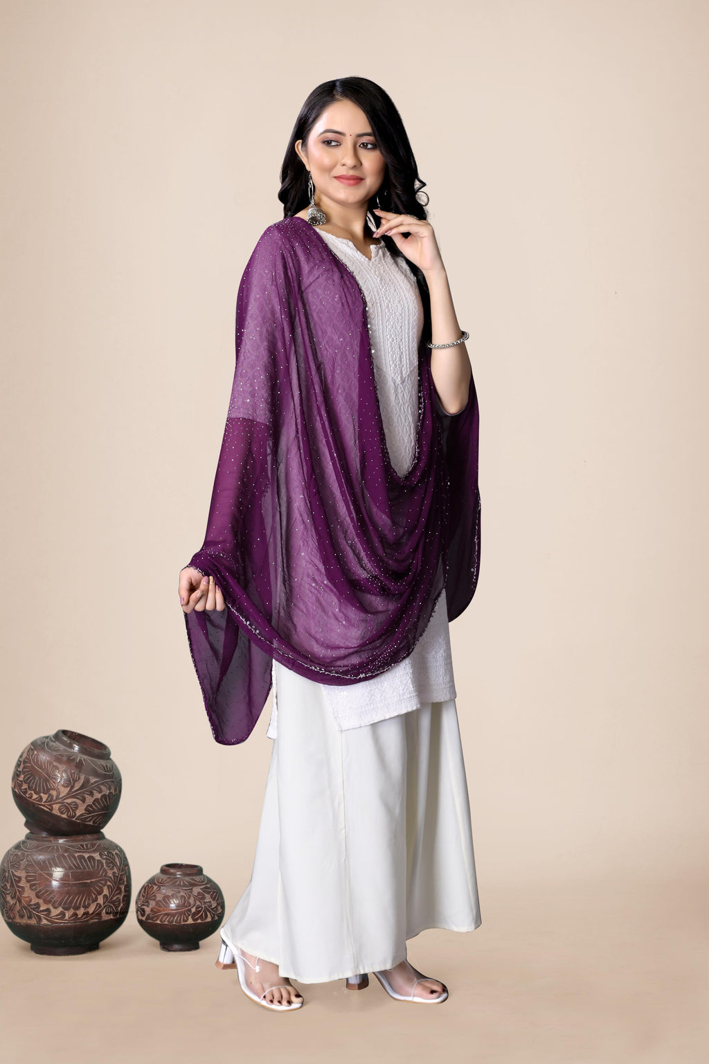 Royal Purple Shimmer Chiffon Dupatta | Lightweight Elegant Hijab