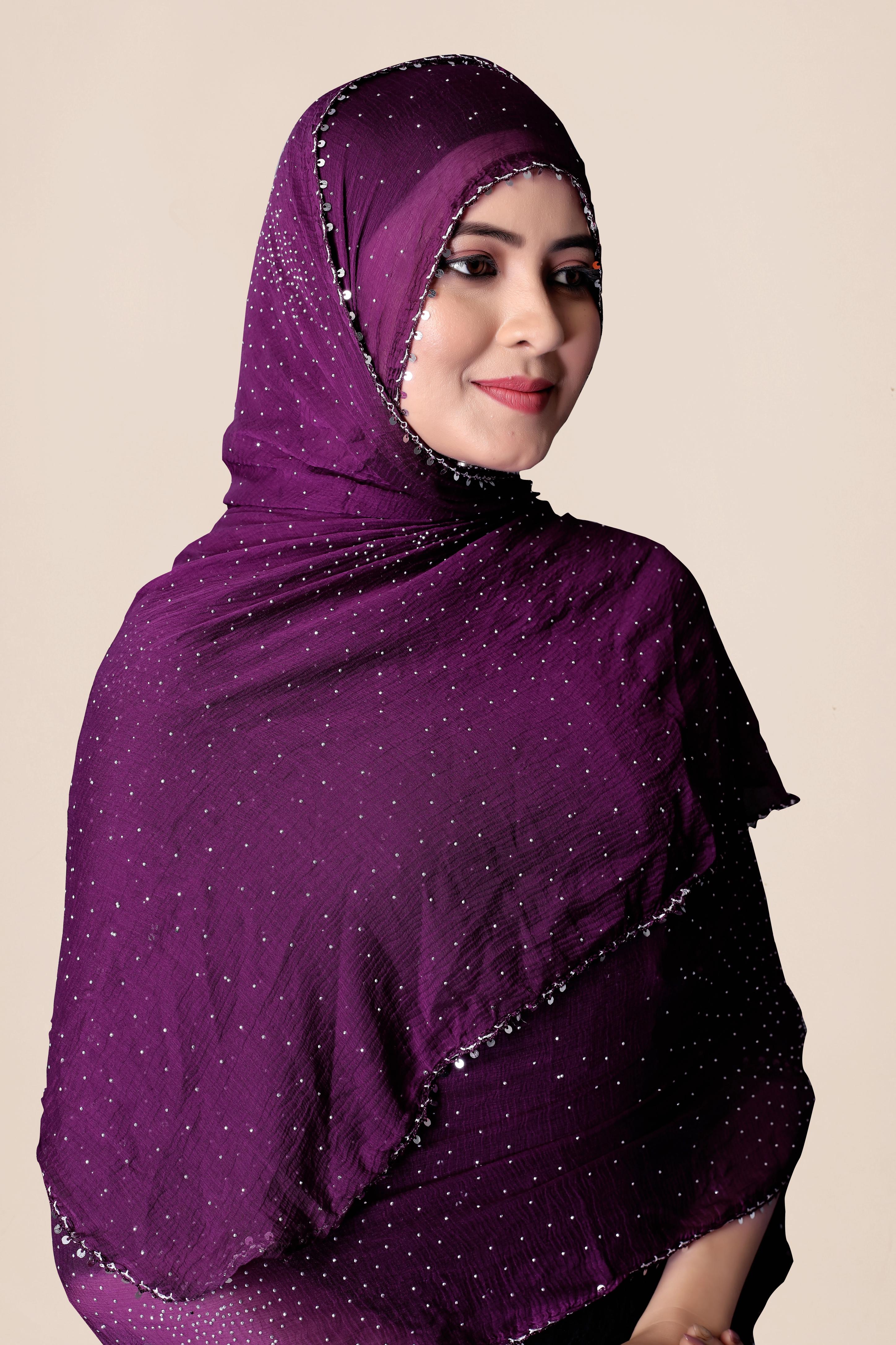 Royal Purple Shimmer Chiffon Dupatta | Lightweight Elegant Hijab