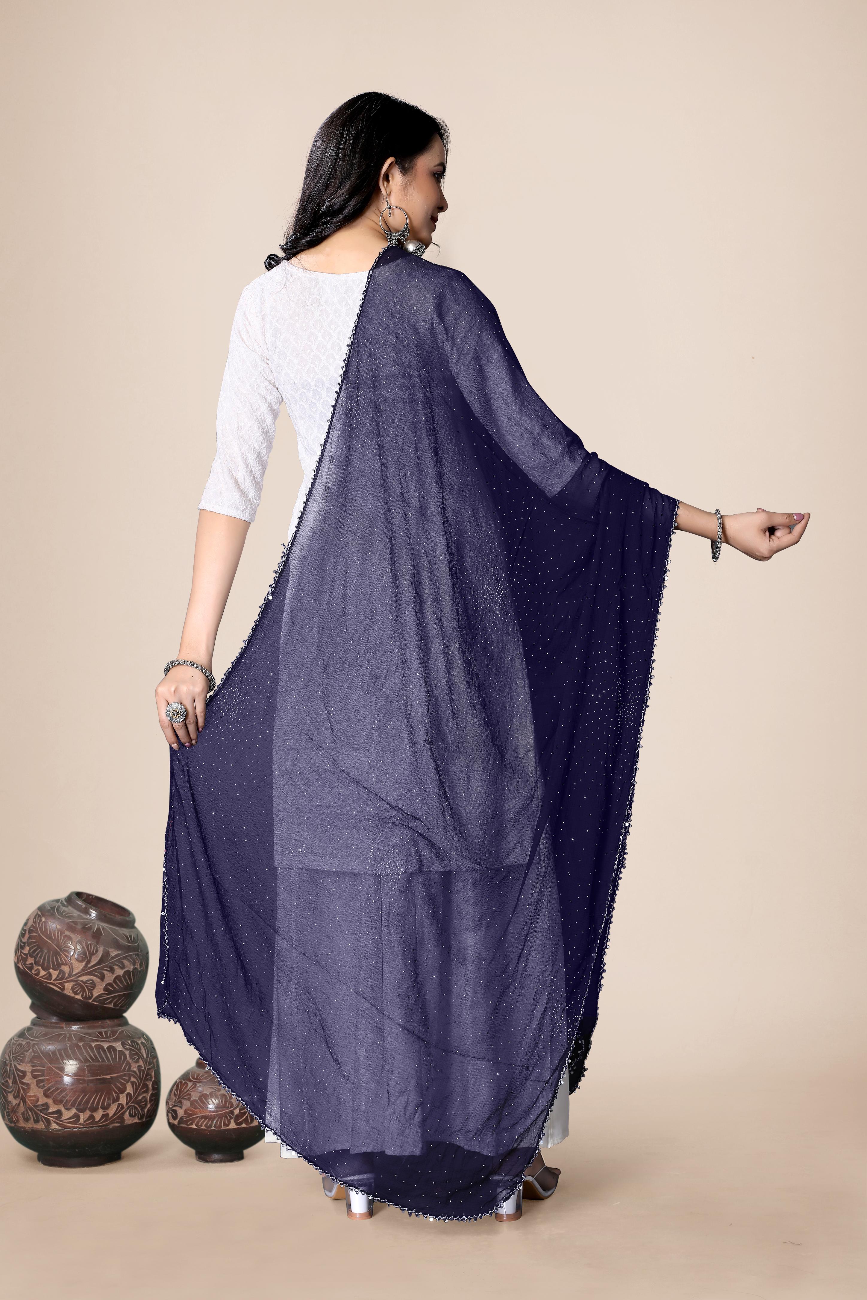 Royal Blue Sparkle Chiffon Dupatta | Elegant Hijab for Festive & Daily Wear