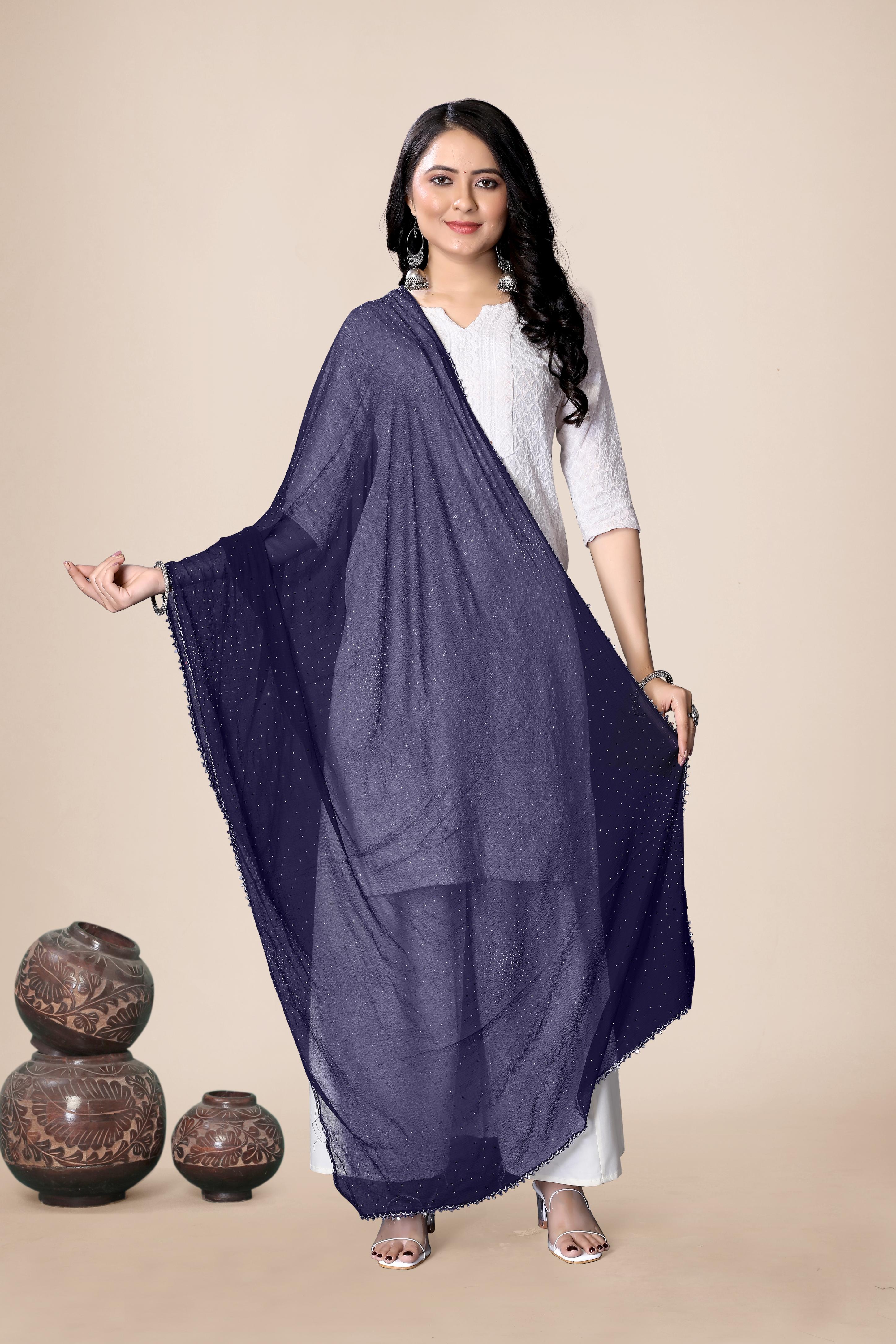 Royal Blue Sparkle Chiffon Dupatta | Elegant Hijab for Festive & Daily Wear