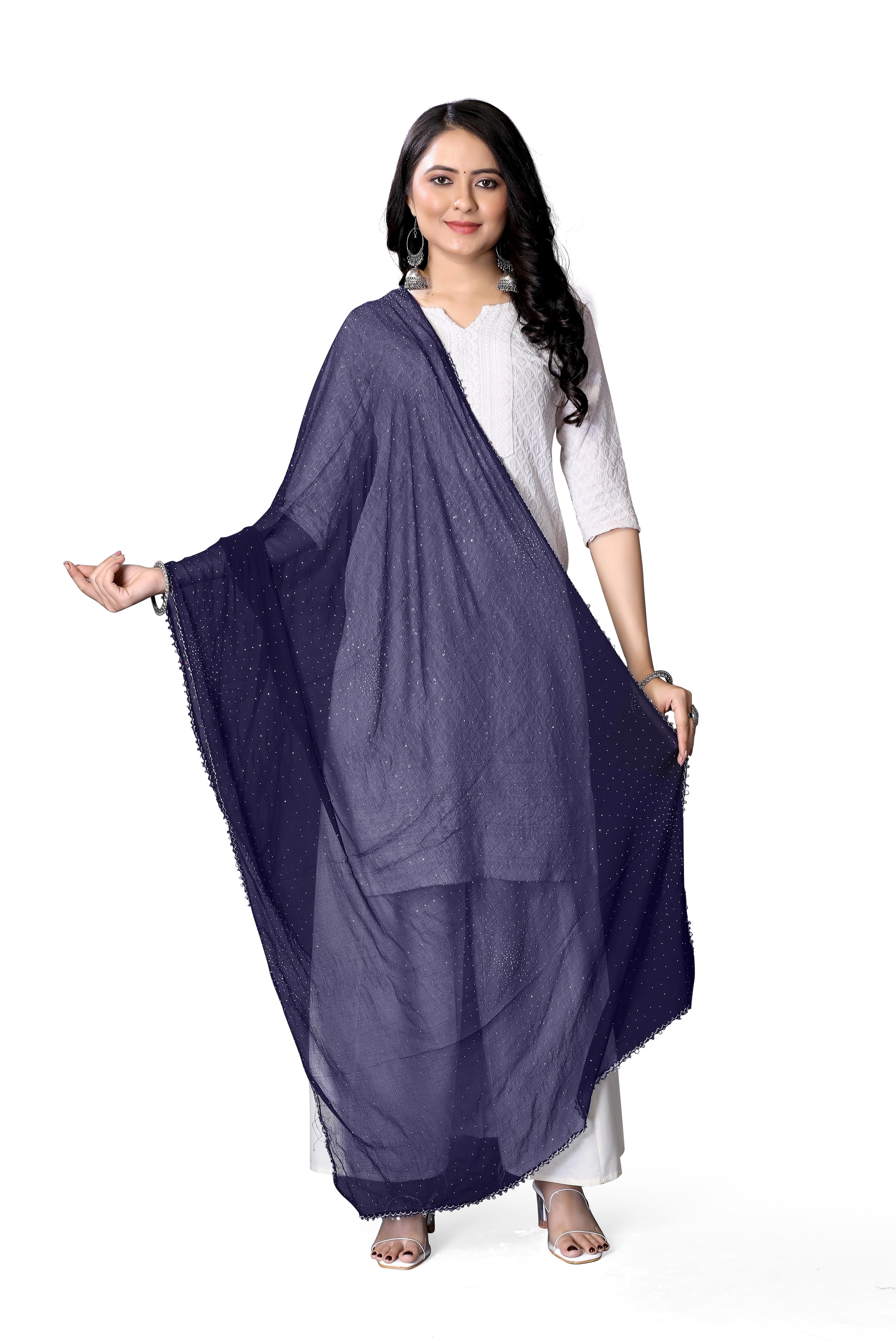 Royal Blue Sparkle Chiffon Dupatta | Elegant Hijab for Festive & Daily Wear