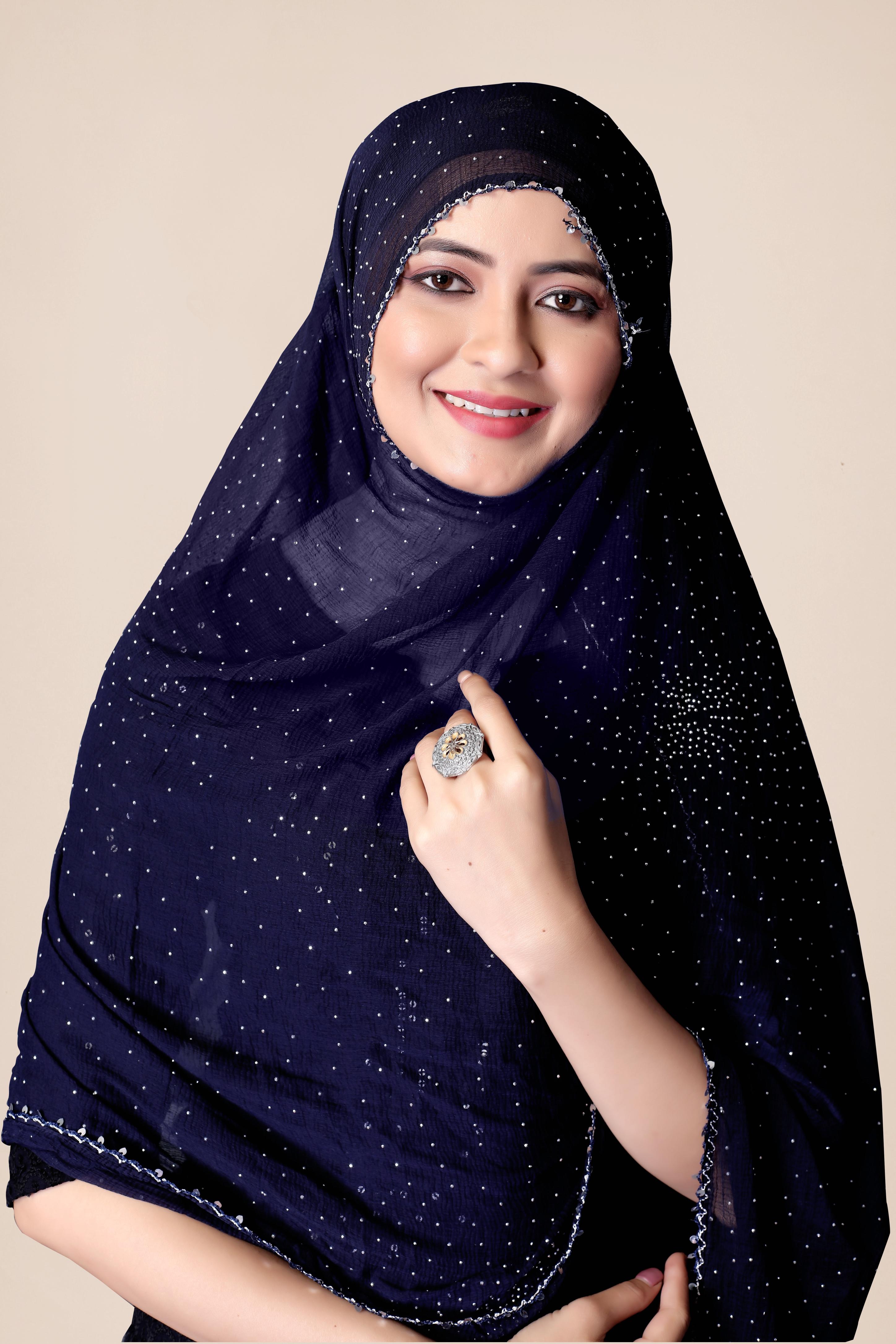 Royal Blue Sparkle Chiffon Dupatta | Elegant Hijab for Festive & Daily Wear