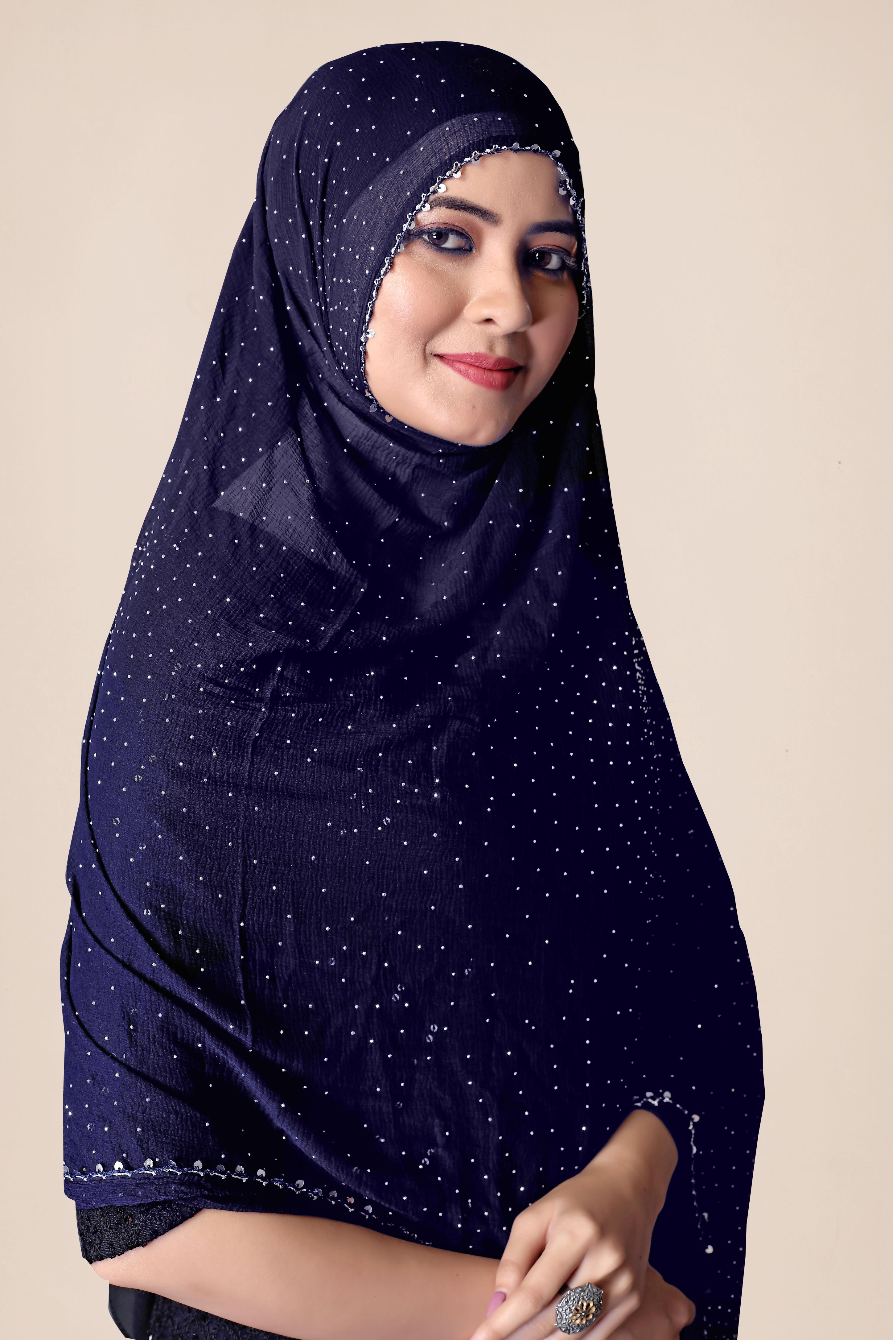 Royal Blue Sparkle Chiffon Dupatta | Elegant Hijab for Festive & Daily Wear