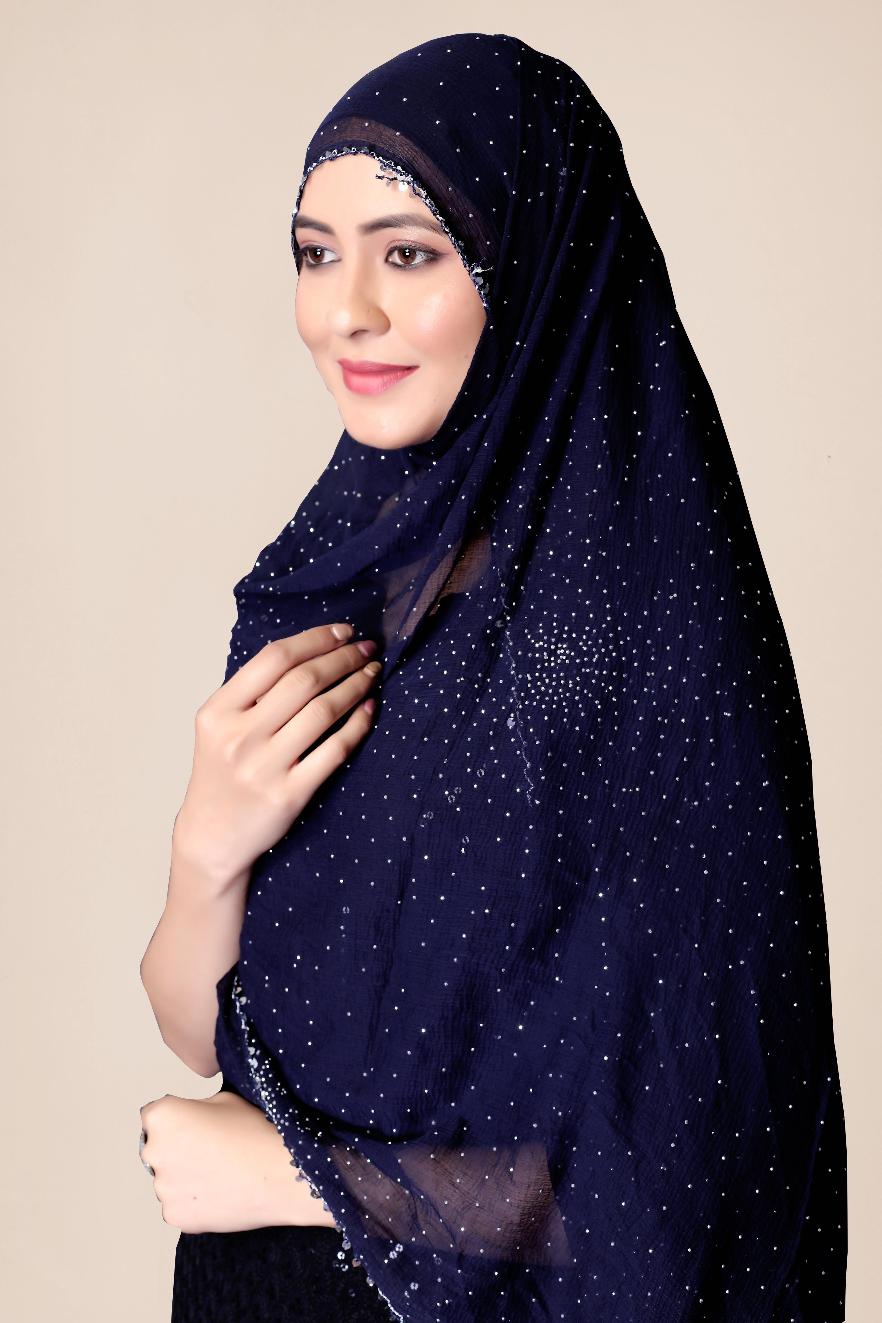Royal Blue Sparkle Chiffon Dupatta | Elegant Hijab for Festive & Daily Wear