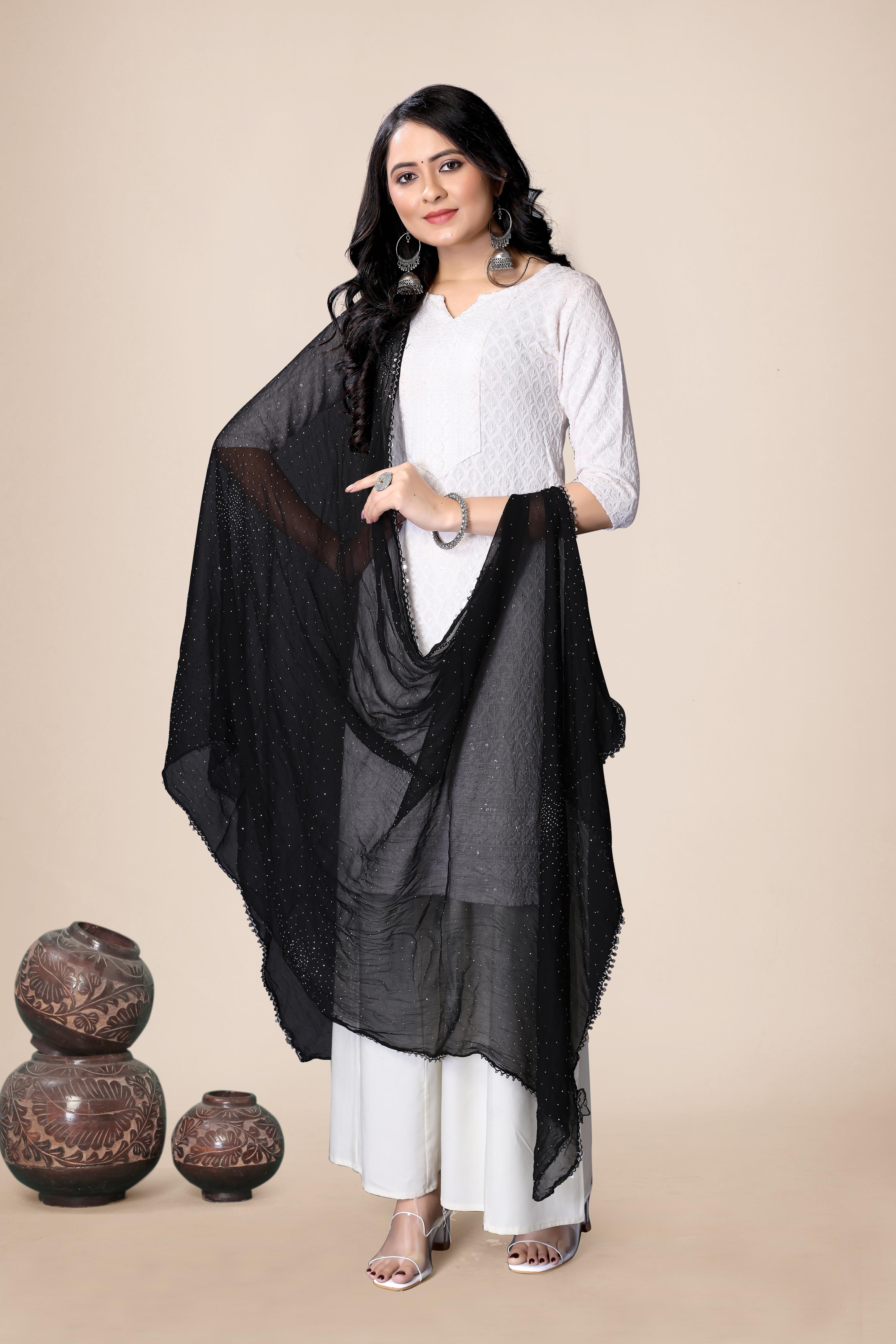 Classic Black Sparkle Chiffon Dupatta | Formal & Casual Hijab Scarf