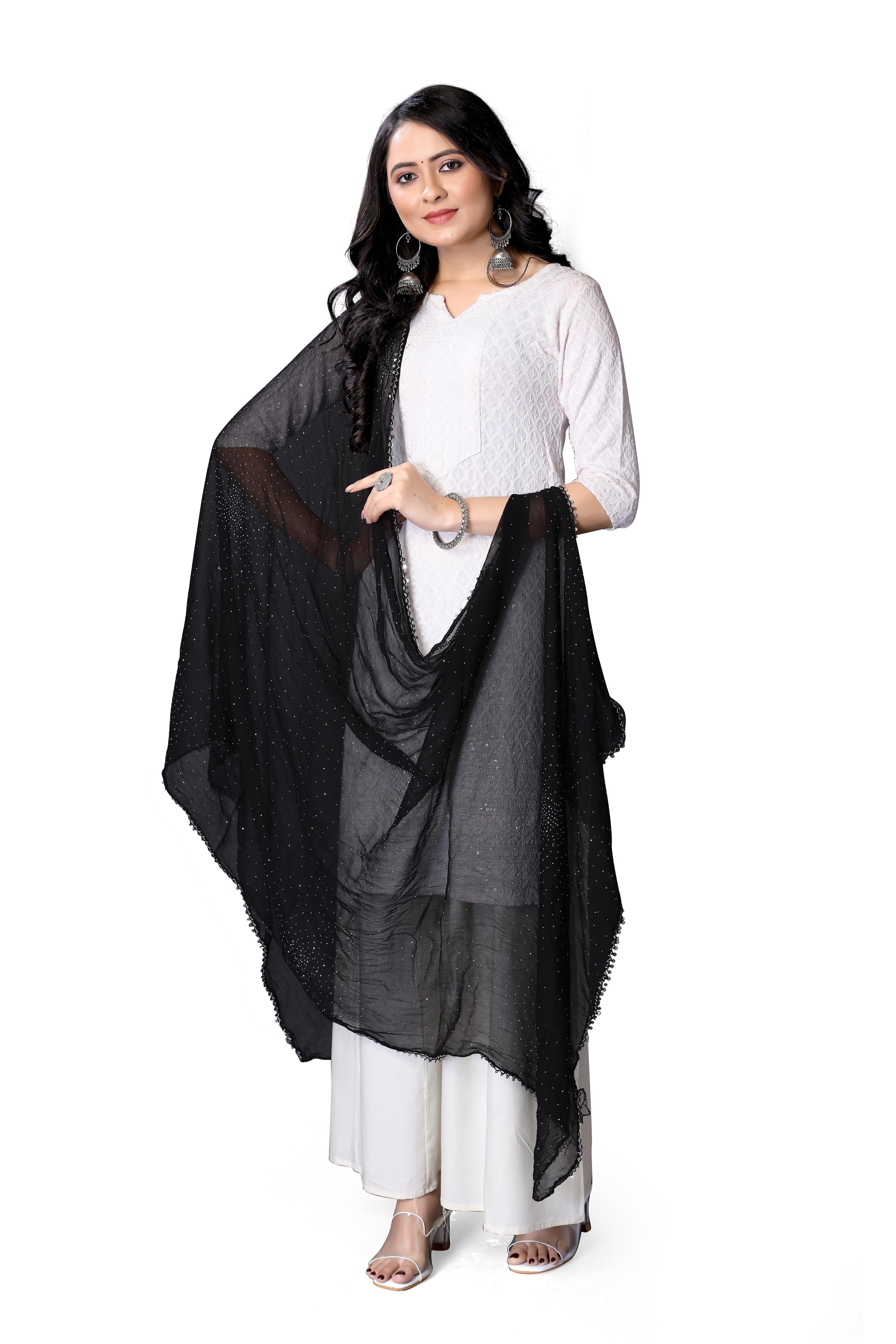 Classic Black Sparkle Chiffon Dupatta | Formal & Casual Hijab Scarf