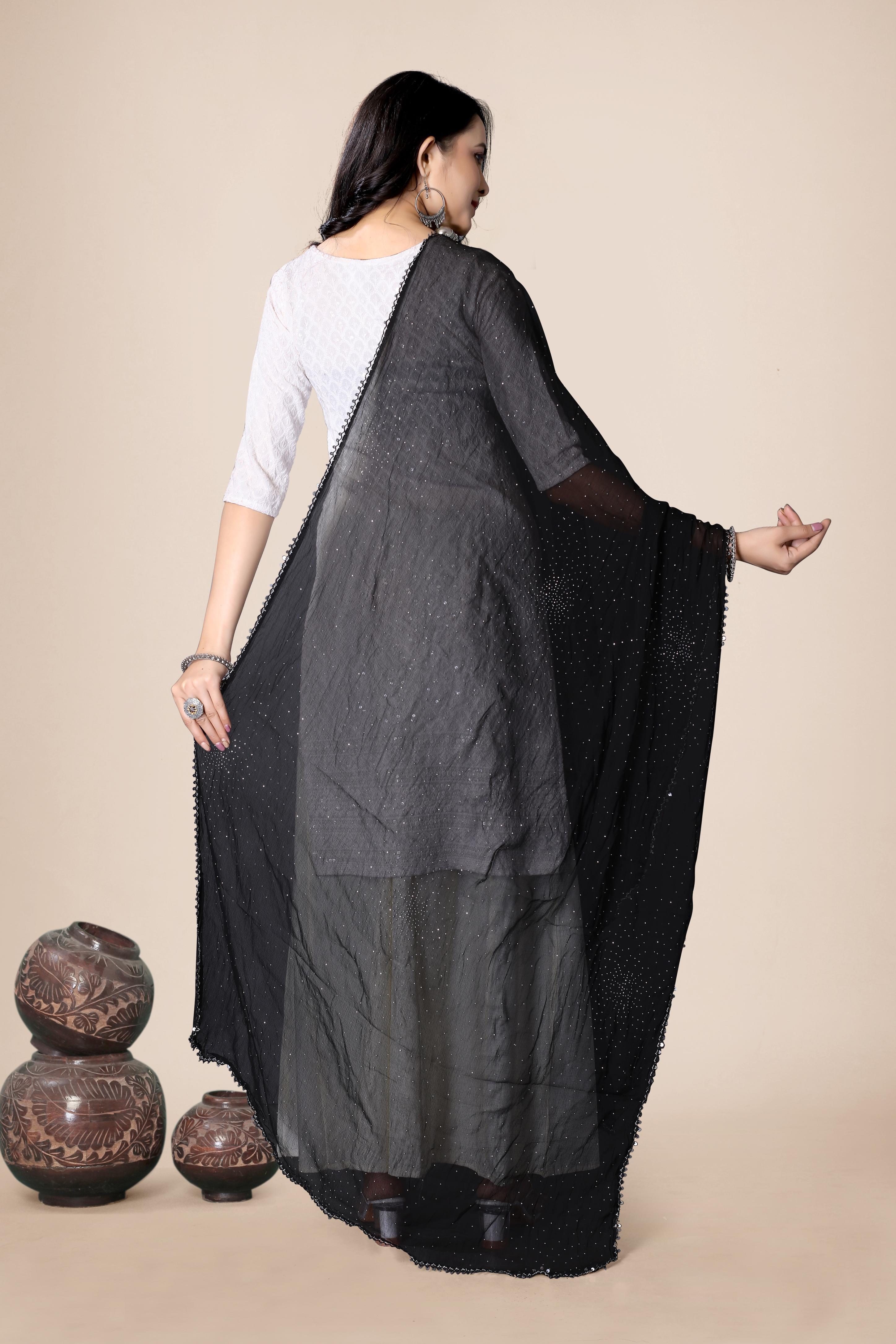 Classic Black Sparkle Chiffon Dupatta | Formal & Casual Hijab Scarf