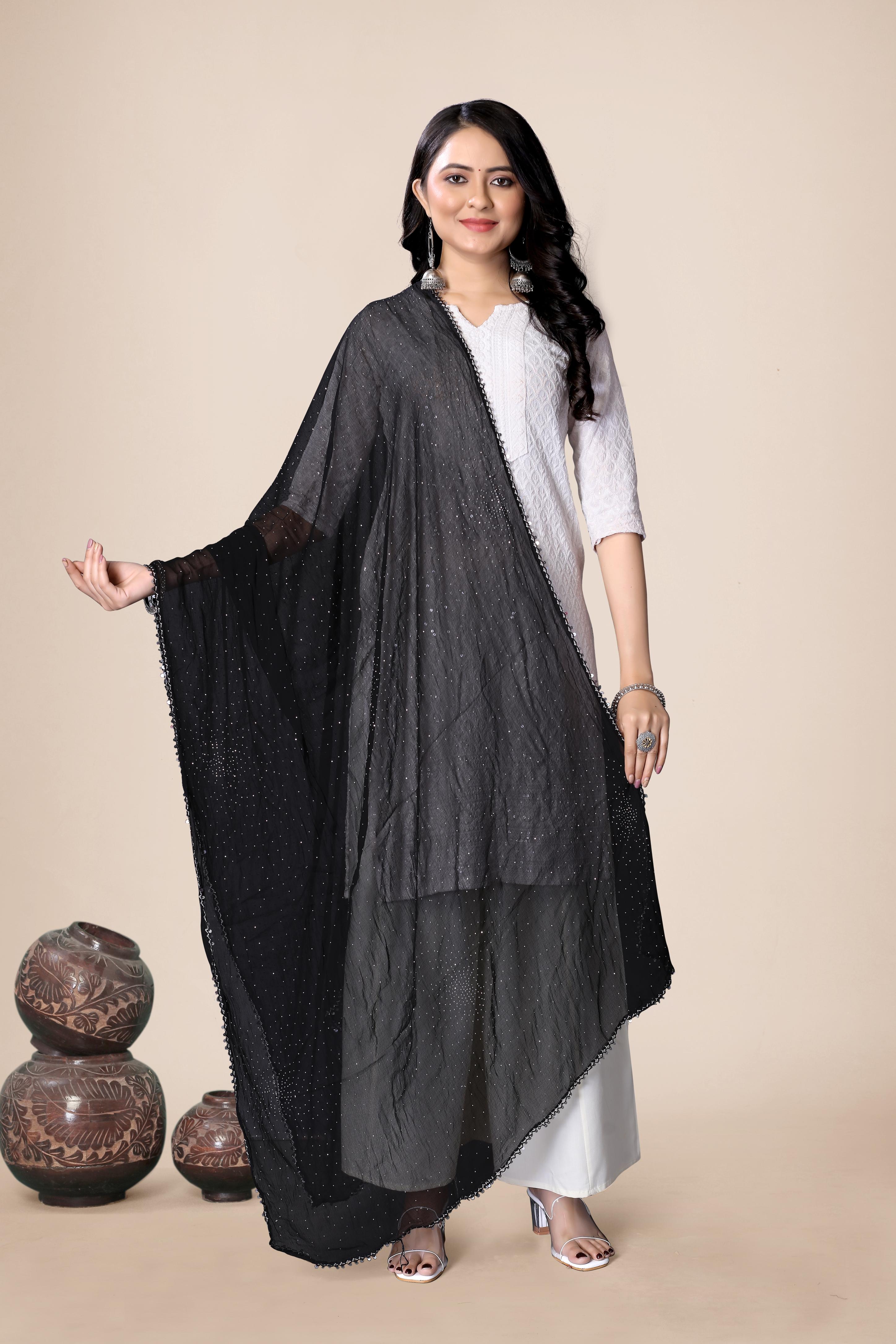 Classic Black Sparkle Chiffon Dupatta | Formal & Casual Hijab Scarf