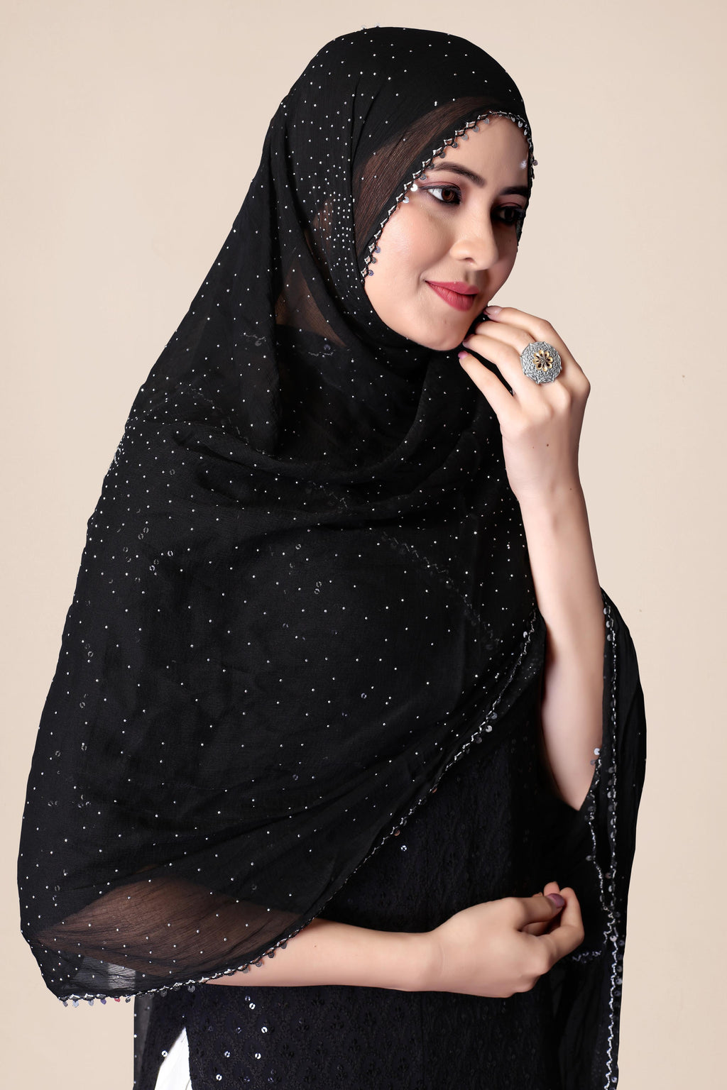 Classic Black Sparkle Chiffon Dupatta | Formal & Casual Hijab Scarf