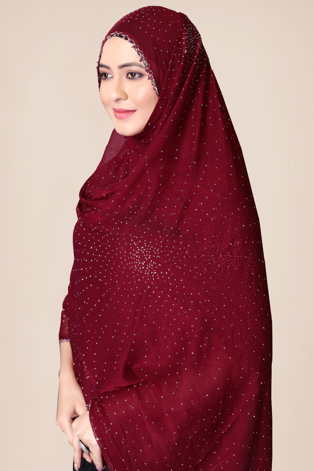 Deep Maroon Partywear Chiffon Dupatta | Shimmer Hijab for Ethnic Looks