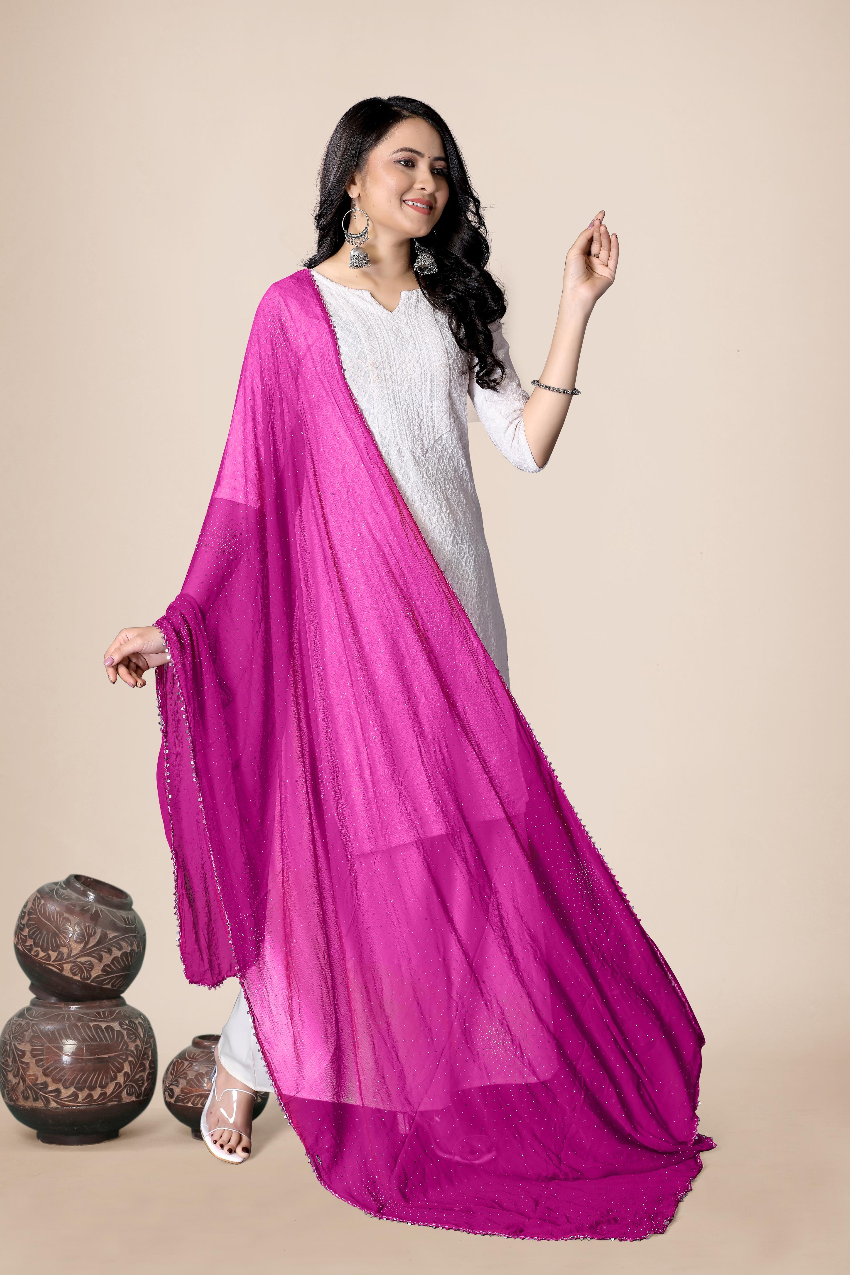 Blush Pink Chiffon Dupatta with Glitter | Lightweight Hijab for Girls & Women