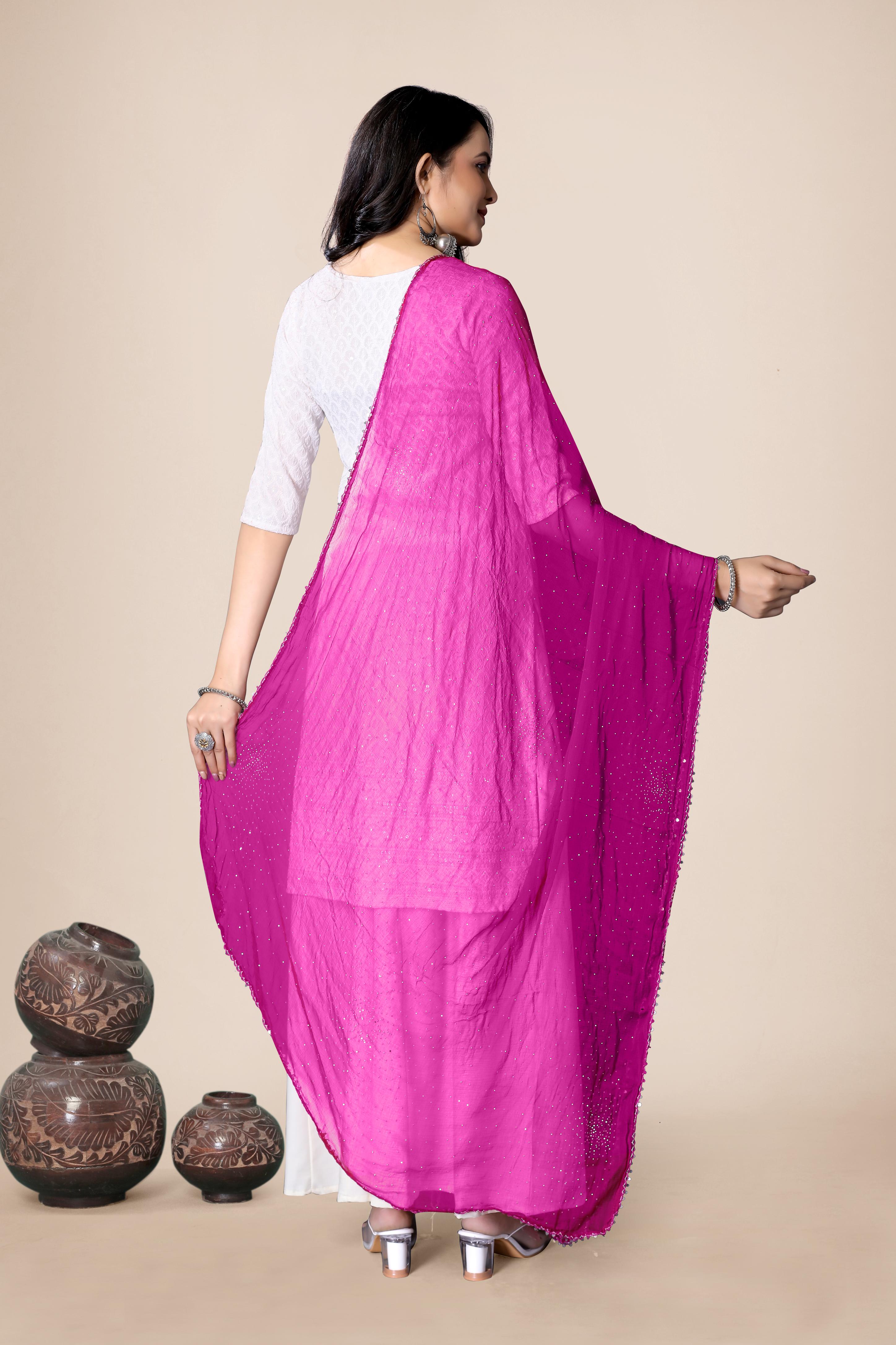 Blush Pink Chiffon Dupatta with Glitter | Lightweight Hijab for Girls & Women