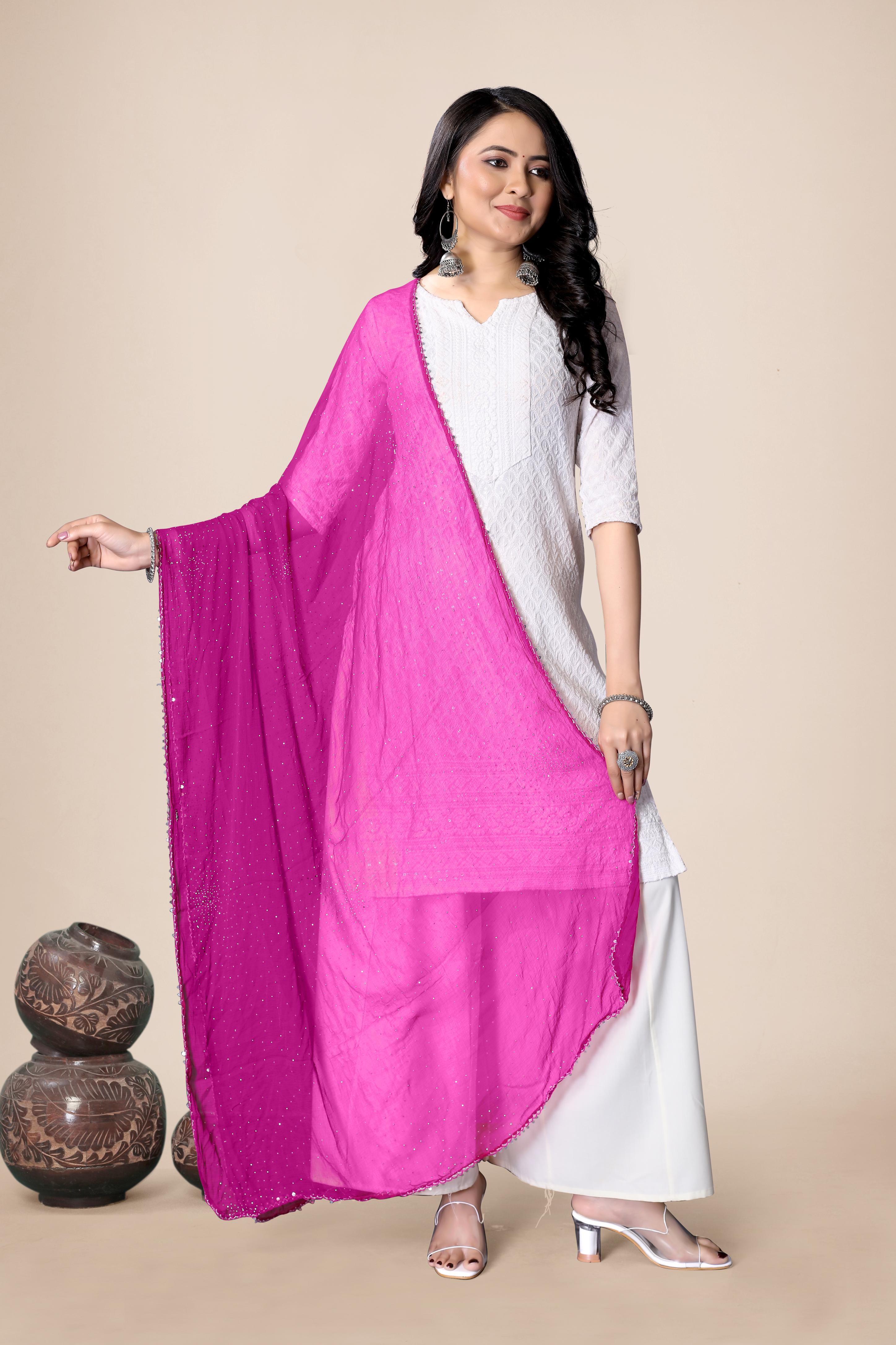 Blush Pink Chiffon Dupatta with Glitter | Lightweight Hijab for Girls & Women